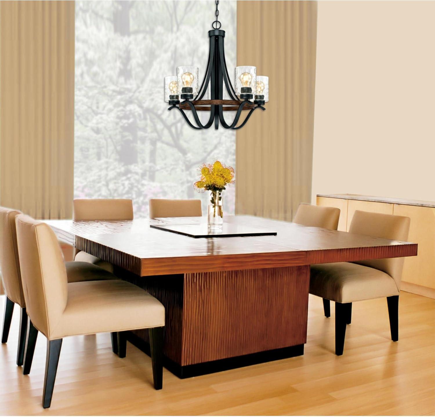 image:imageWestinghouse 6331900 Barnwell FiveLight Indoor Chandelier Textured Iron and Barnwood Finish with Clear Hammered Glass