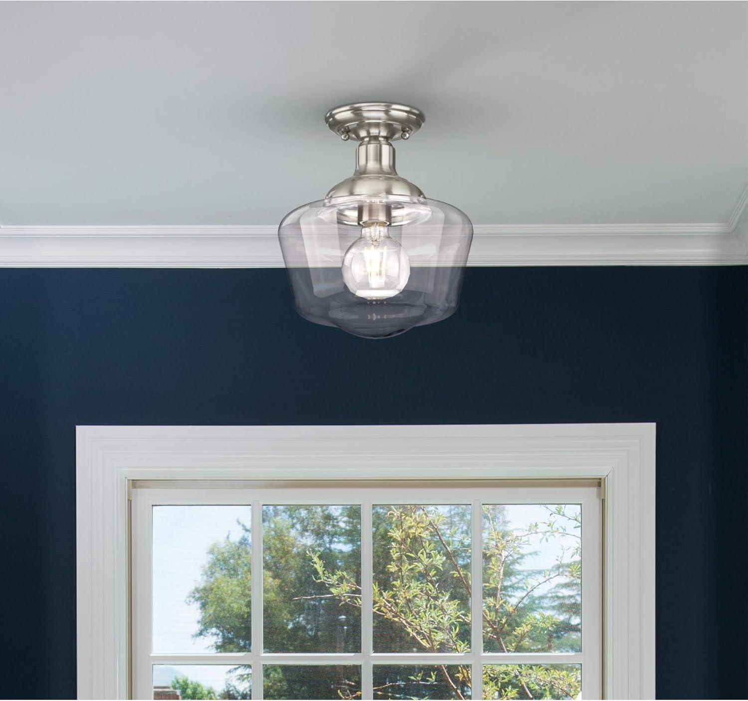 image:imageWestinghouse 6573200 Scholar 9Inch OneLight Indoor SemiFlush Mount Ceiling Fixture Brushed Nickel Finish with Clear Glass