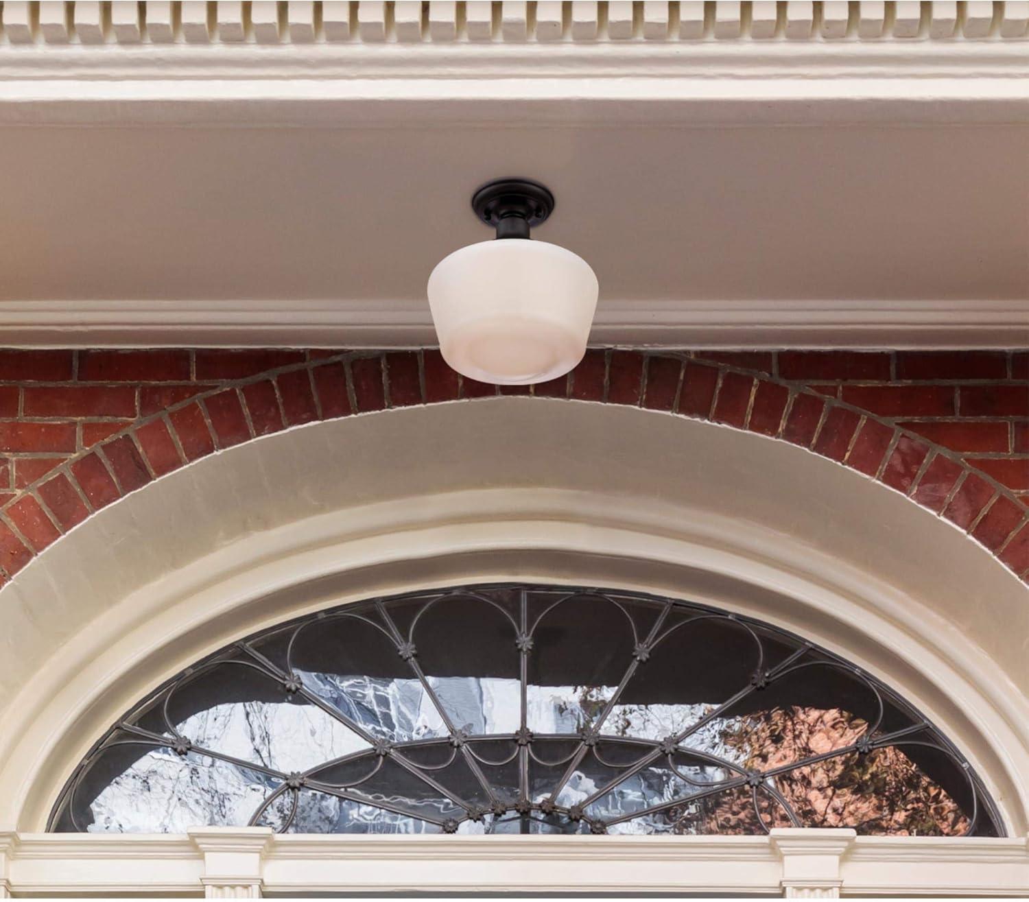 image:imageWestinghouse 6578300 Scholar 9 inch Vintage OneLight SemiFlush Mount Outdoor Ceiling Light Fixture Textured Black Finish White Opal GlassTextured Black with White Opal Glass