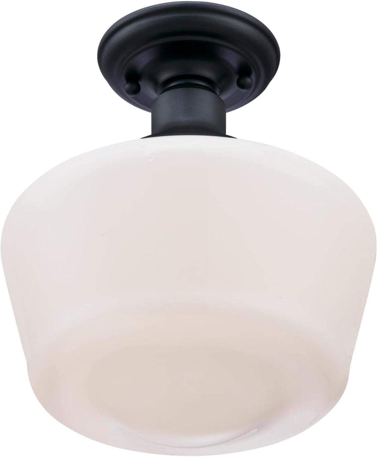 image:imageWestinghouse 6578300 Scholar 9 inch Vintage OneLight SemiFlush Mount Outdoor Ceiling Light Fixture Textured Black Finish White Opal GlassTextured Black with White Opal Glass