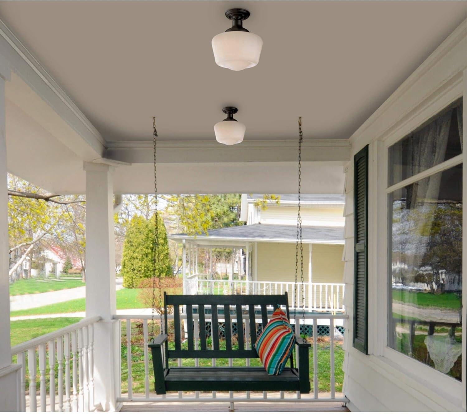 image:imageWestinghouse 6578300 Scholar 9 inch Vintage OneLight SemiFlush Mount Outdoor Ceiling Light Fixture Textured Black Finish White Opal GlassTextured Black with White Opal Glass