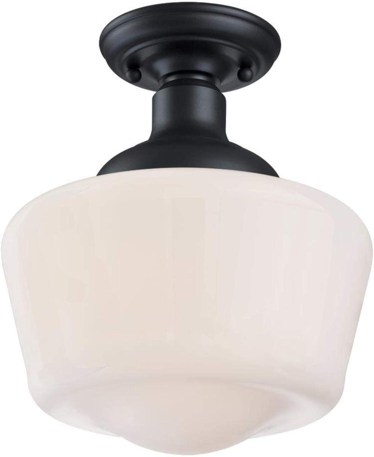 image:imageWestinghouse 6578300 Scholar 9 inch Vintage OneLight SemiFlush Mount Outdoor Ceiling Light Fixture Textured Black Finish White Opal GlassTextured Black with White Opal Glass