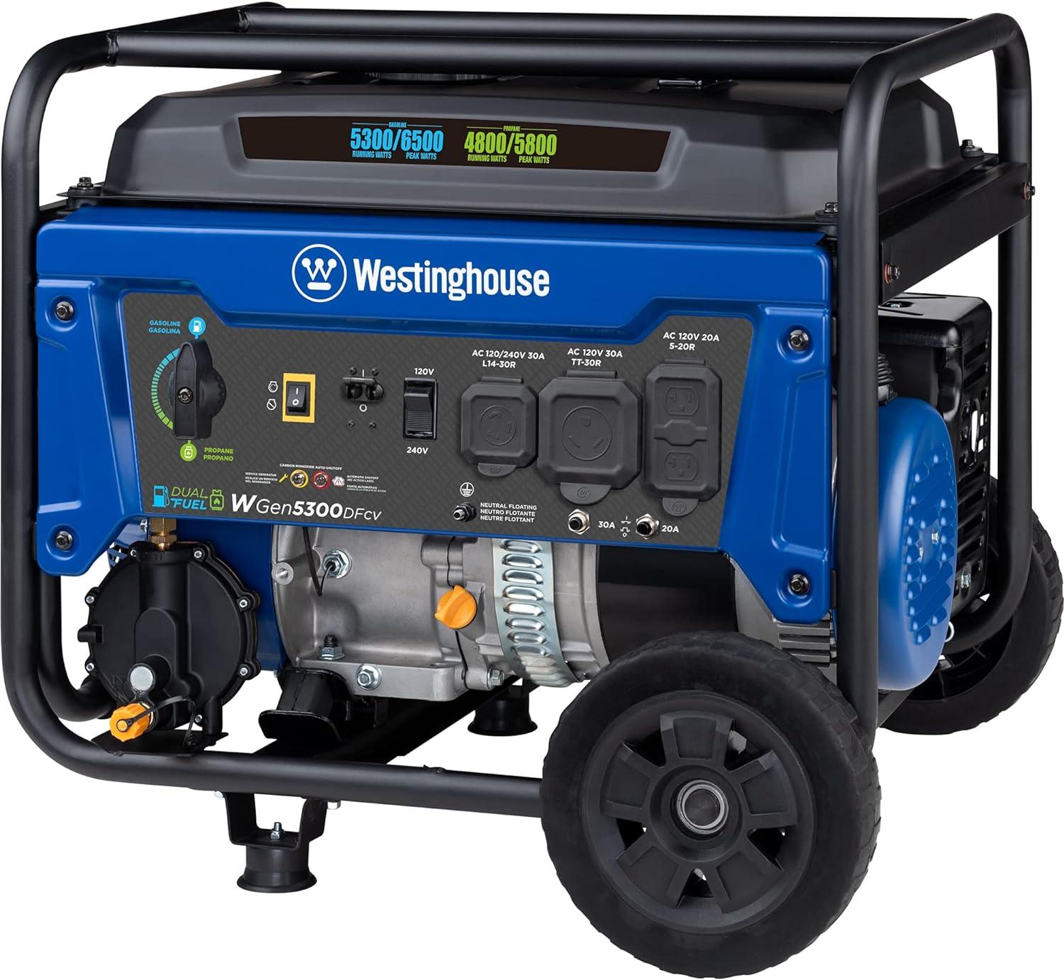 image:imageWestinghouse 6600 Peak Watt Home Backup Portable Generator Transfer Switch Ready 30A Outlet RV Ready 30A Outlet Gas Powered CO Sensor6500 Watts Dual Fuel