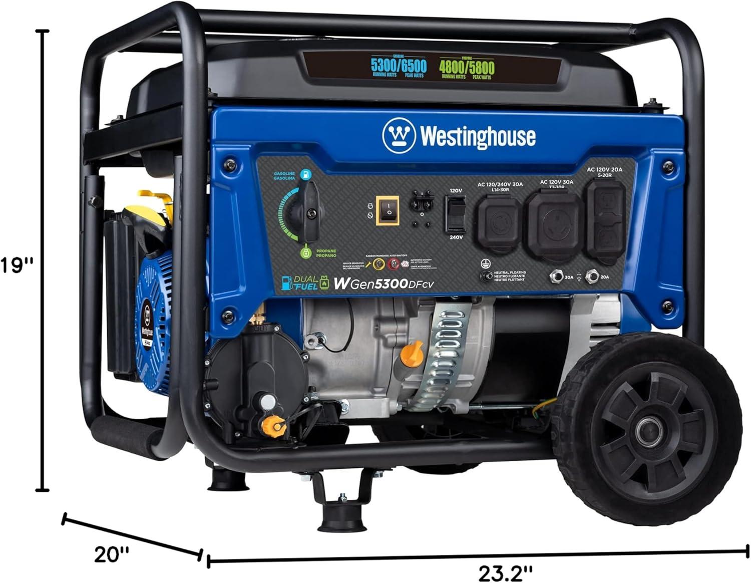 image:imageWestinghouse 6600 Peak Watt Home Backup Portable Generator Transfer Switch Ready 30A Outlet RV Ready 30A Outlet Gas Powered CO Sensor6500 Watts Dual Fuel