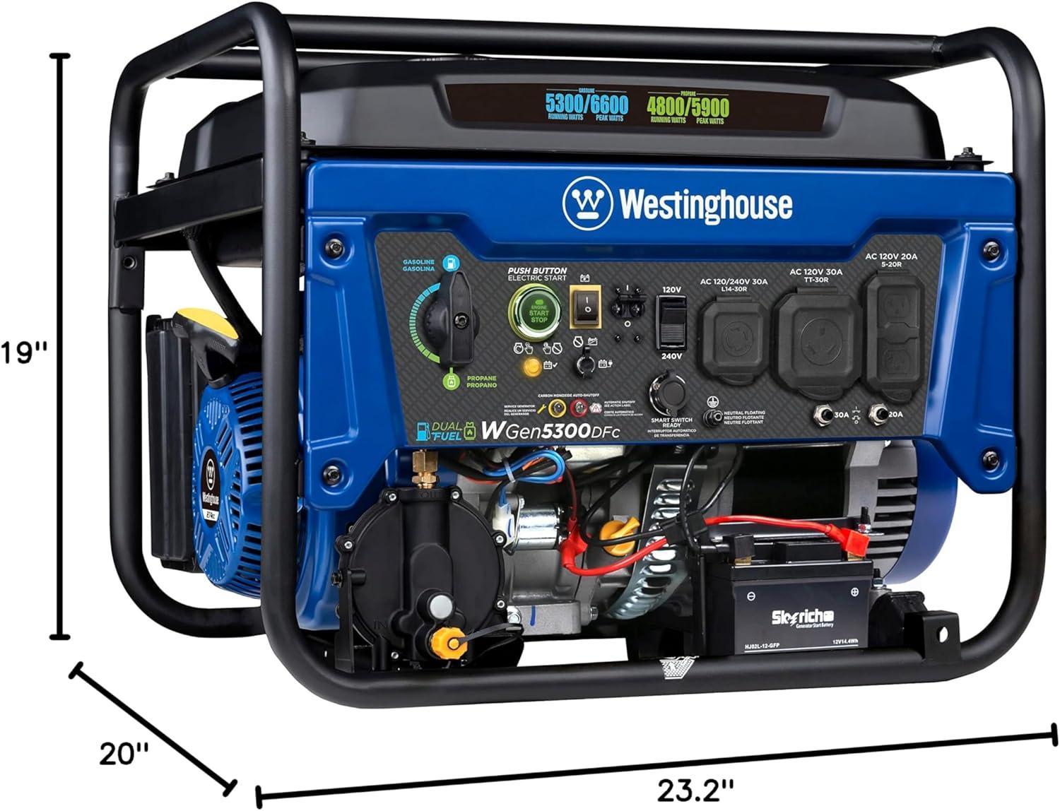image:imageWestinghouse 6600 Peak Watt Home Backup Portable Generator Transfer Switch Ready 30A Outlet RV Ready 30A Outlet Gas Powered CO Sensor6600 Watts Dual Fuel Remote Start