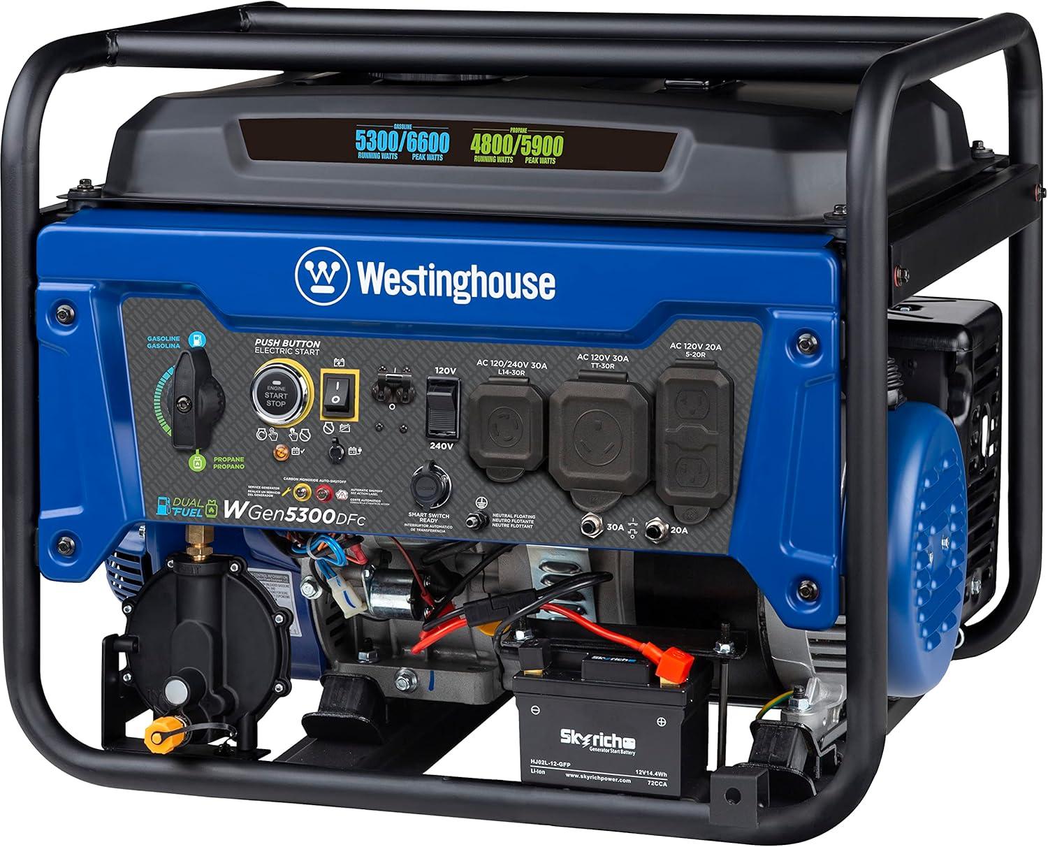 image:imageWestinghouse 6600 Peak Watt Home Backup Portable Generator Transfer Switch Ready 30A Outlet RV Ready 30A Outlet Gas Powered CO Sensor6600 Watts Dual Fuel Remote Start