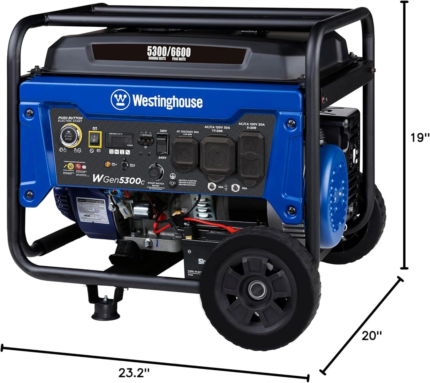 image:imageWestinghouse 6600 Peak Watt Home Backup Portable Generator Transfer Switch Ready 30A Outlet RV Ready 30A Outlet Gas Powered CO Sensor6600 Watts Gas Only Remote Start