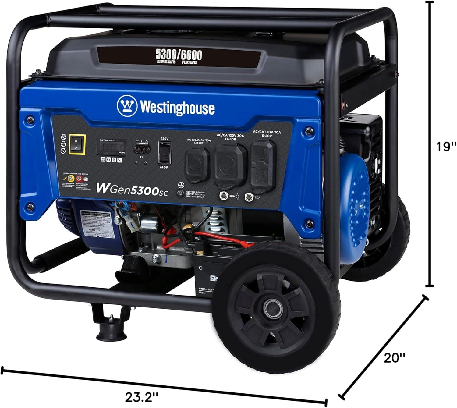 image:imageWestinghouse 6600 Peak Watt Home Backup Portable Generator Transfer Switch Ready 30A Outlet RV Ready 30A Outlet Gas Powered CO Sensor6600 Watts Gas Only Electric Start
