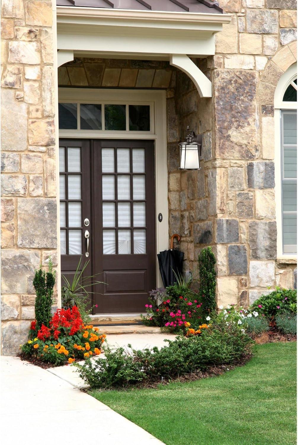 image:imageWestinghouse 6674100 Senecaville OneLight Exterior Wall Lantern Weathered Bronze Finish on Steel with White Alabaster Glass