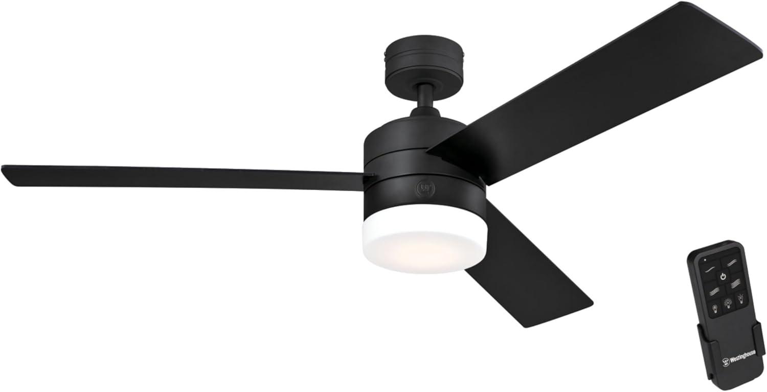 image:imageWestinghouse 7205900 Alta Vista Modern LED Ceiling Fan with Light and Remote Control 52 Inch Matte Black Finish Opal Frosted GlassMatte Black