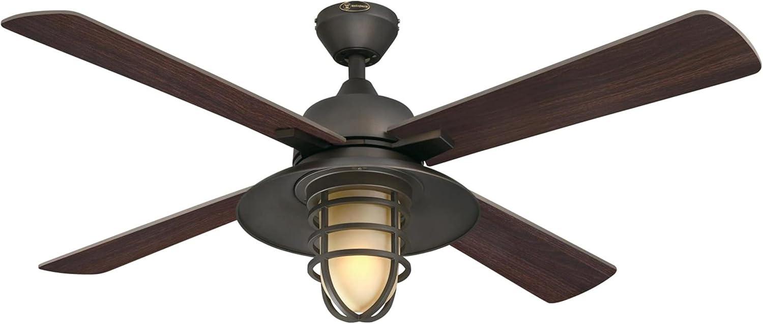 image:imageWestinghouse 7307100 Porto CraftsmanStyle LED Ceiling Fan with Light 52 Inch BlackBronze Finish Amber Frosted GlassBlackBronze