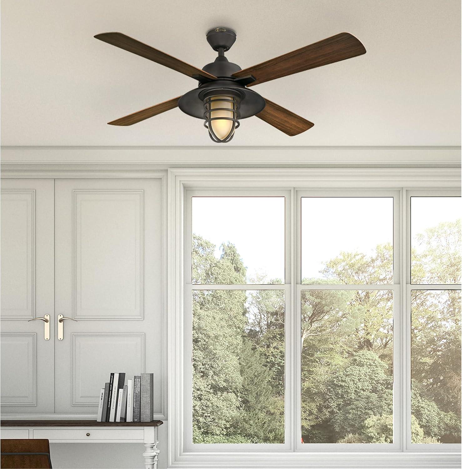 image:imageWestinghouse 7307100 Porto CraftsmanStyle LED Ceiling Fan with Light 52 Inch BlackBronze Finish Amber Frosted GlassBlackBronze