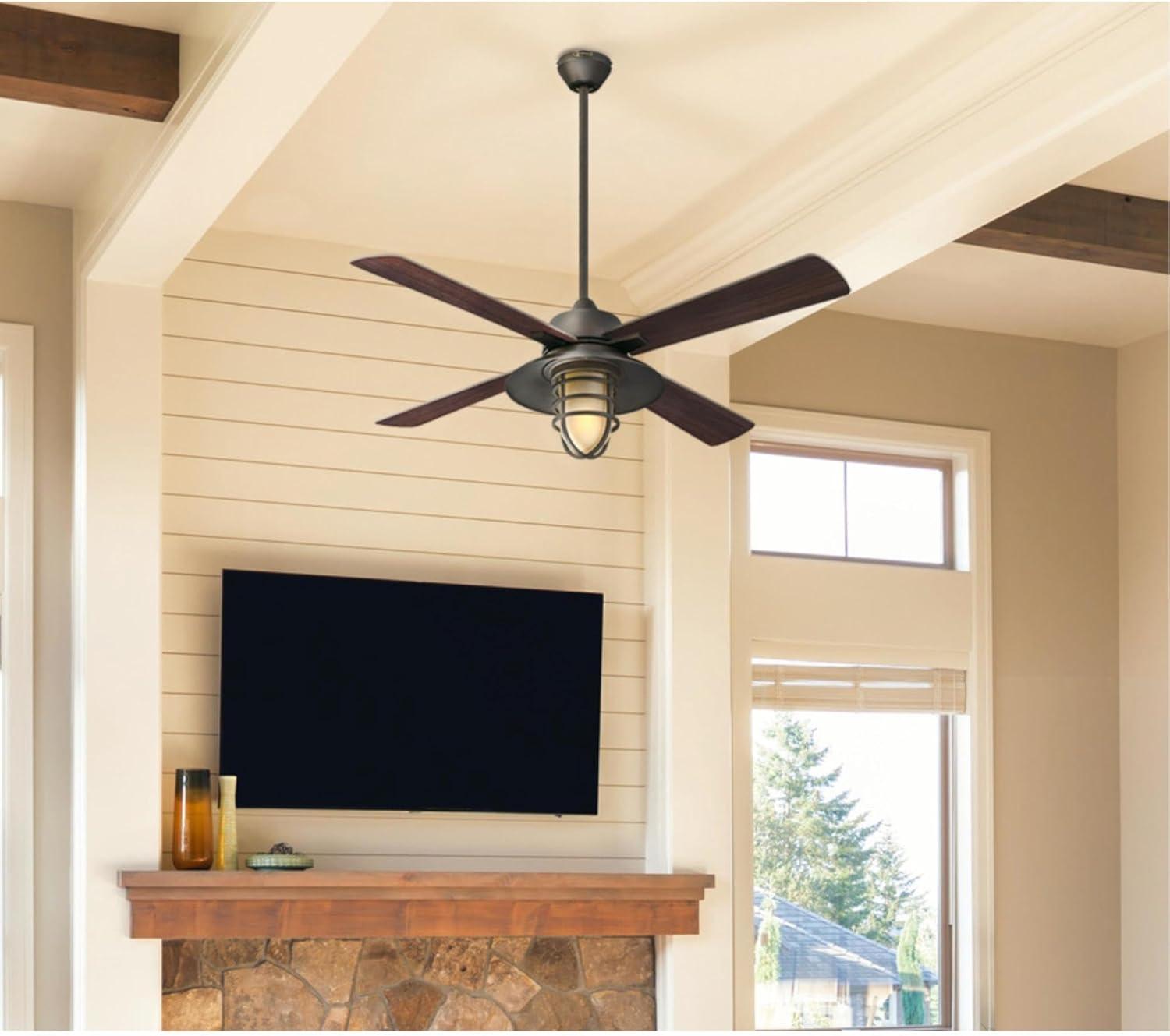 image:imageWestinghouse 7307100 Porto CraftsmanStyle LED Ceiling Fan with Light 52 Inch BlackBronze Finish Amber Frosted GlassBlackBronze