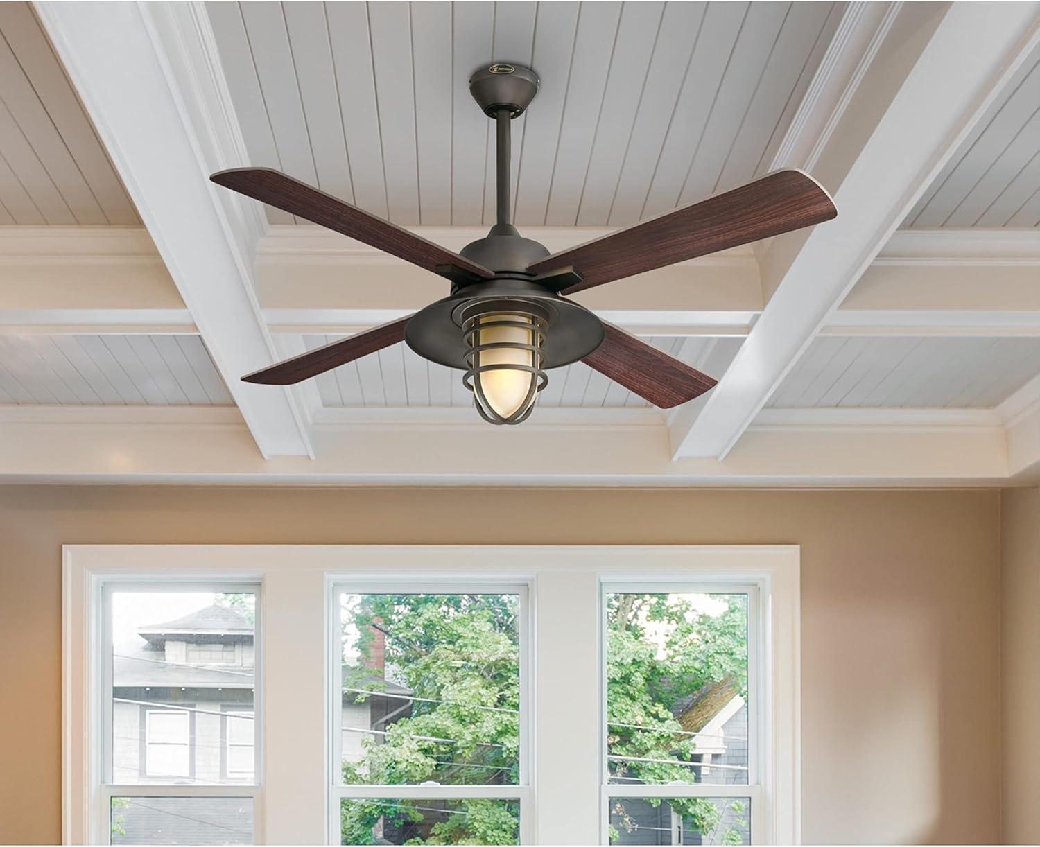 image:imageWestinghouse 7307100 Porto CraftsmanStyle LED Ceiling Fan with Light 52 Inch BlackBronze Finish Amber Frosted GlassBlackBronze
