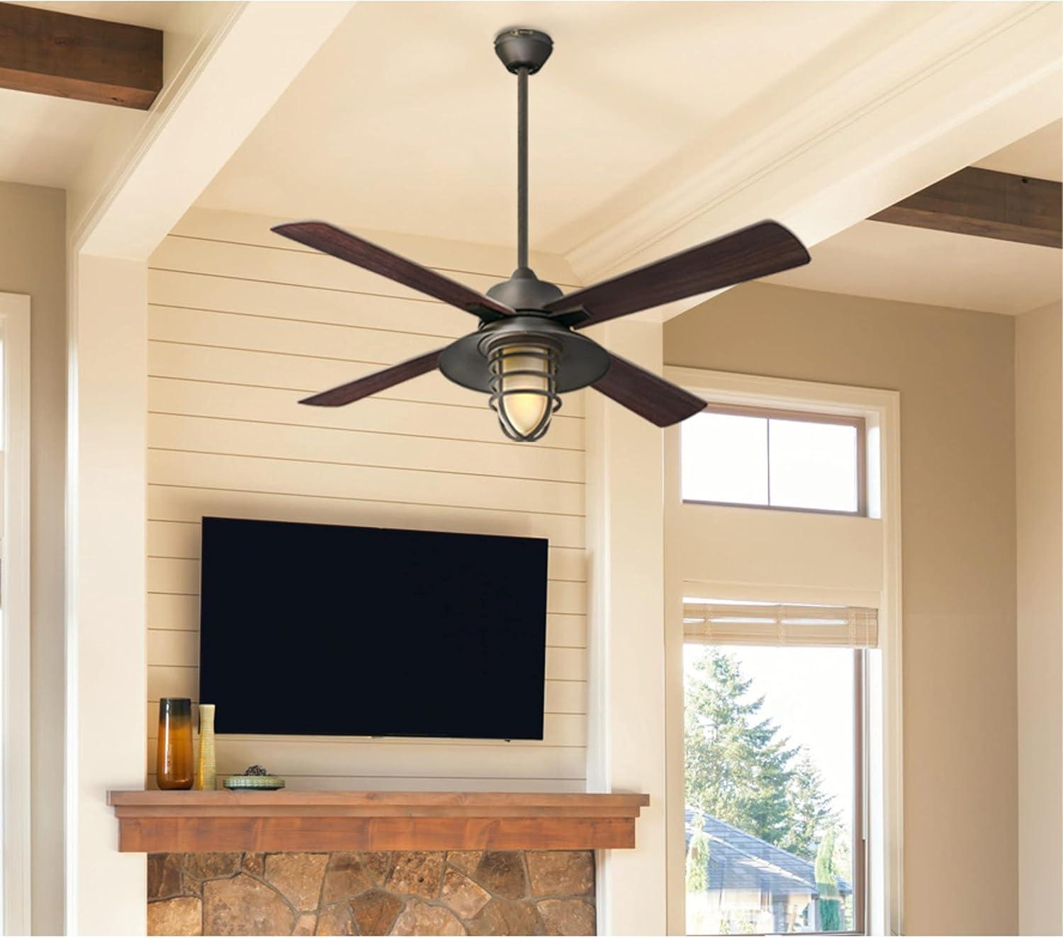 image:imageWestinghouse 7307100 Porto CraftsmanStyle LED Ceiling Fan with Light 52 Inch BlackBronze Finish Amber Frosted GlassBlackBronze