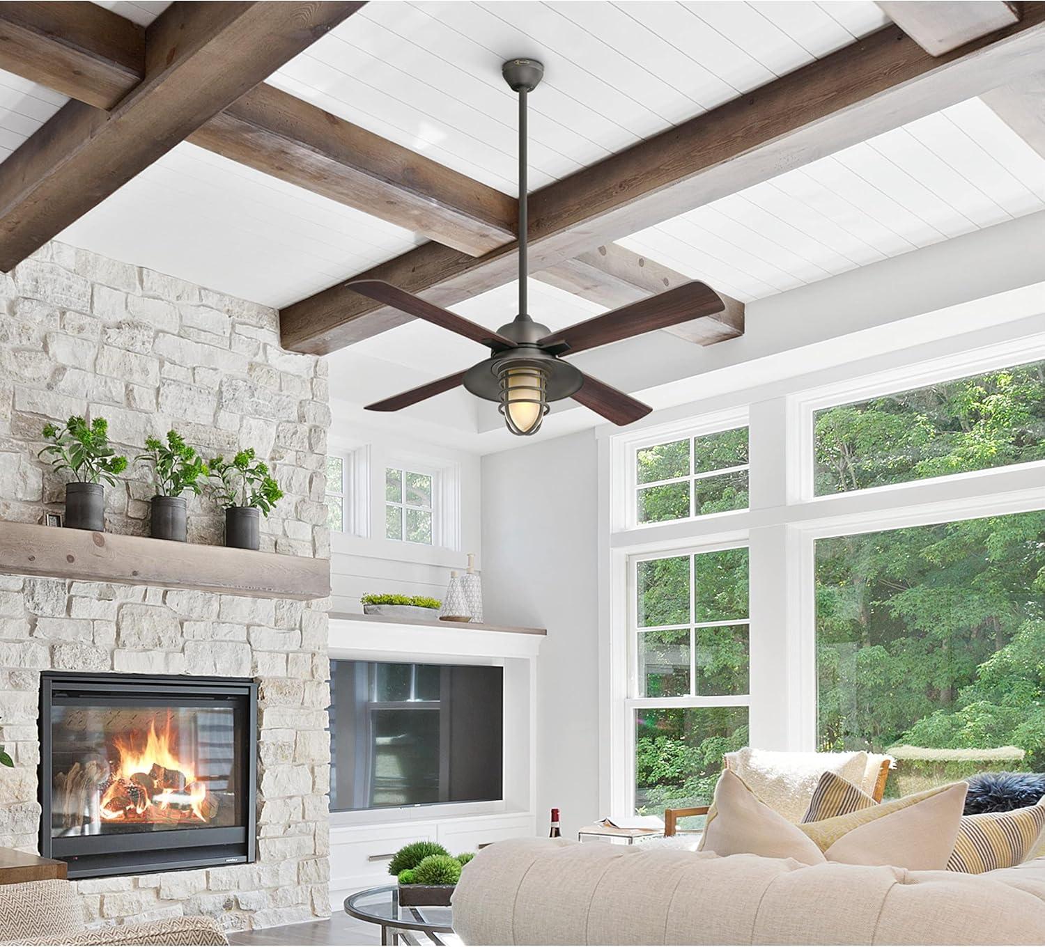 image:imageWestinghouse 7307100 Porto CraftsmanStyle LED Ceiling Fan with Light 52 Inch BlackBronze Finish Amber Frosted GlassBlackBronze