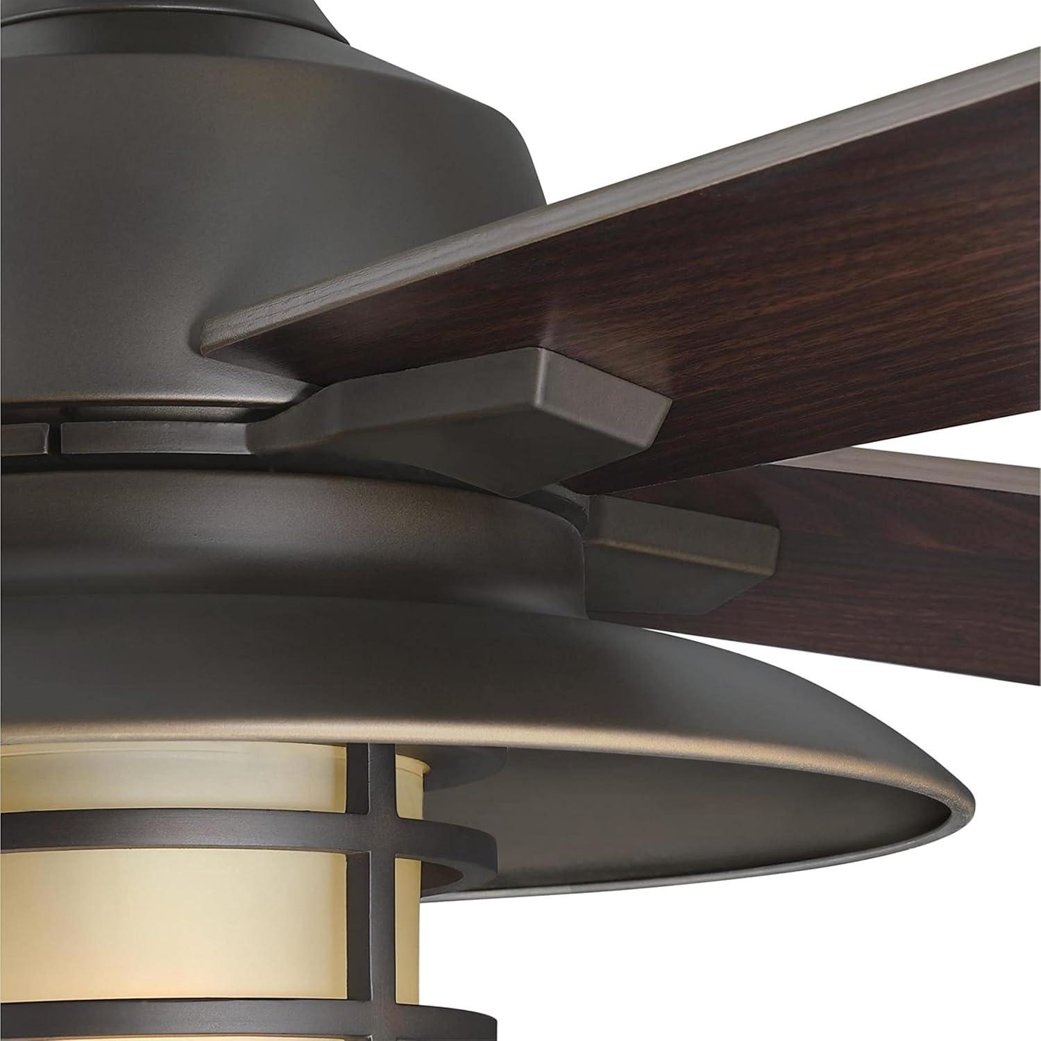 image:imageWestinghouse 7307100 Porto CraftsmanStyle LED Ceiling Fan with Light 52 Inch BlackBronze Finish Amber Frosted GlassBlackBronze