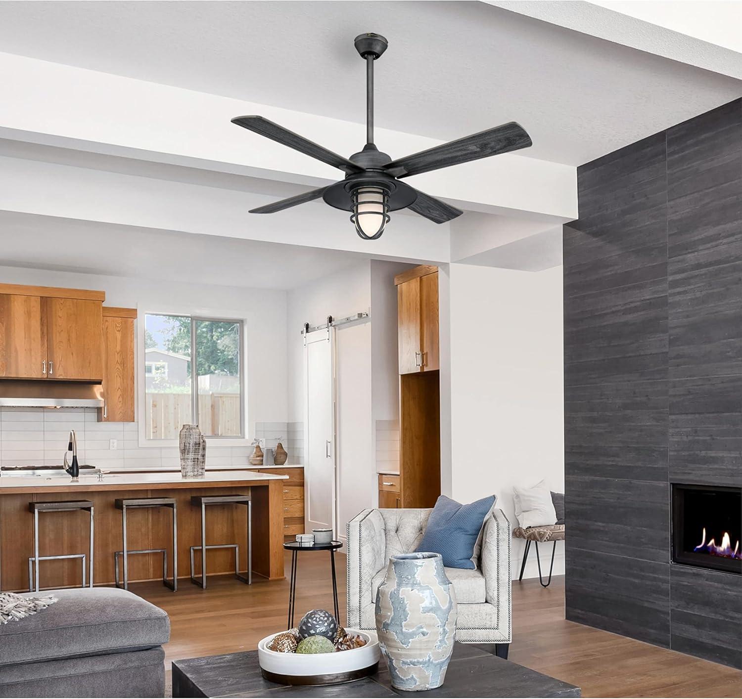 image:imageWestinghouse 7307100 Porto CraftsmanStyle LED Ceiling Fan with Light 52 Inch BlackBronze Finish Amber Frosted GlassDistressed Aluminum
