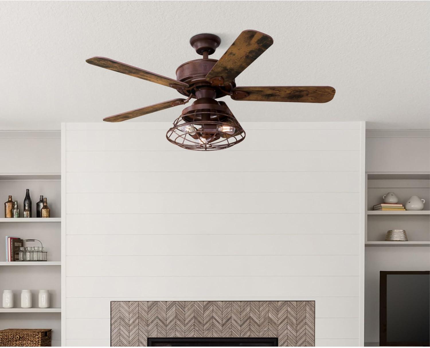 image:imageWestinghouse 74001B00 VintageStyle Barnett Smart WiFi Ceiling Fan Compatible with Amazon Alexa and Google Home with LED Light Remote Control 48 Inch Barnwood Finish Cage ShadeApp Control