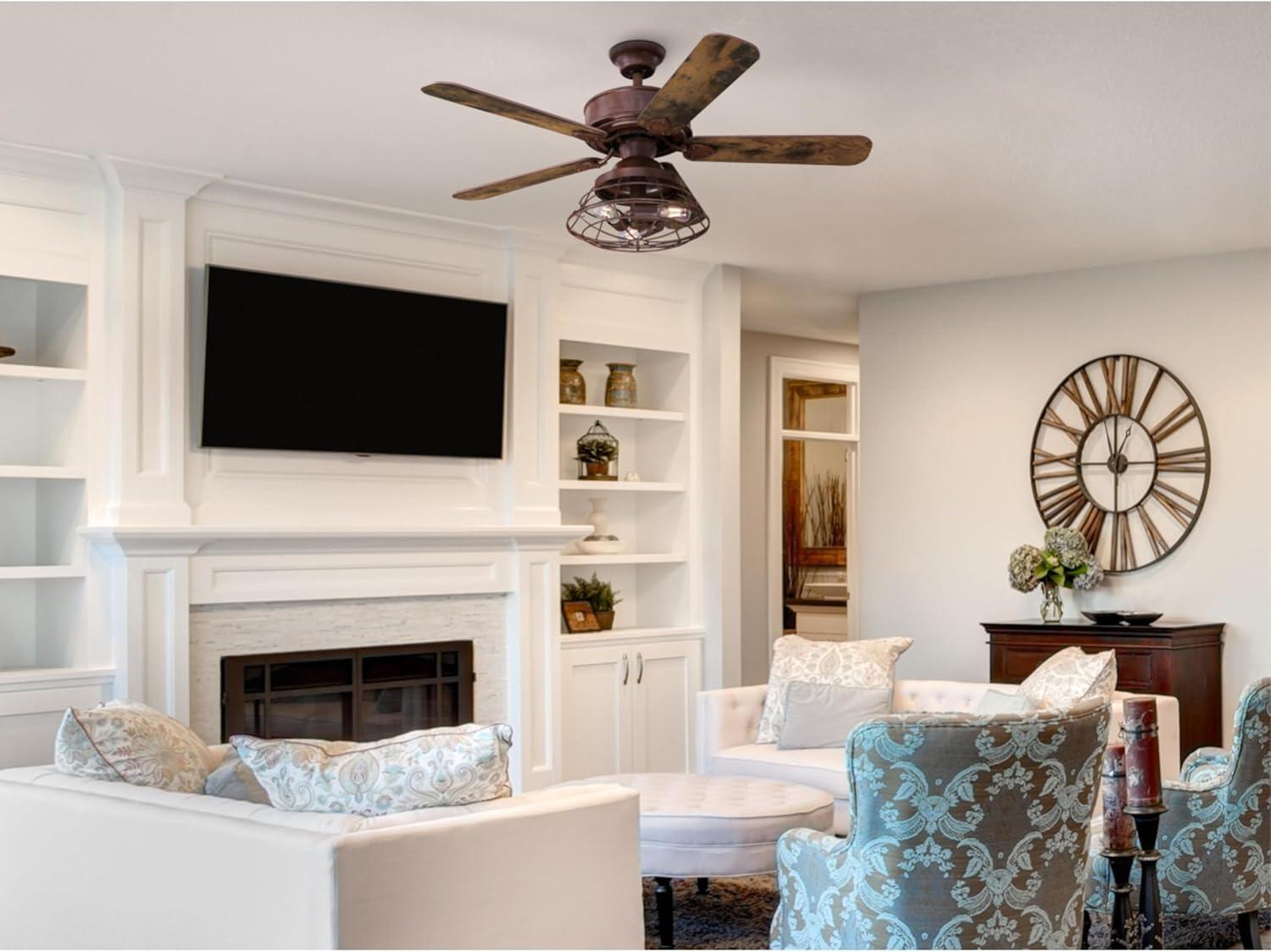 image:imageWestinghouse 74001B00 VintageStyle Barnett Smart WiFi Ceiling Fan Compatible with Amazon Alexa and Google Home with LED Light Remote Control 48 Inch Barnwood Finish Cage ShadeApp Control