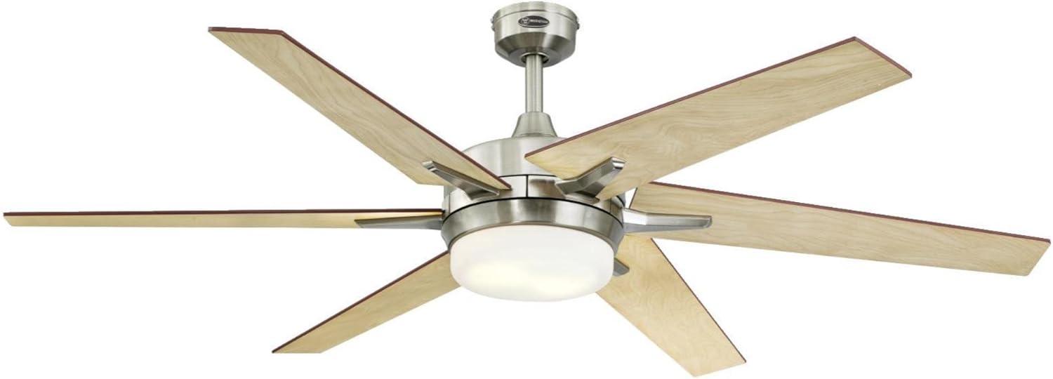image:imageWestinghouse 74002B00 Transitional Cayuga Smart WiFi Ceiling Fan Compatible with Amazon Alexa and Google Home with LED Light Remote Control 60 Inch BlackBronze Finish Frosted Opal GlassBrushed Nickel