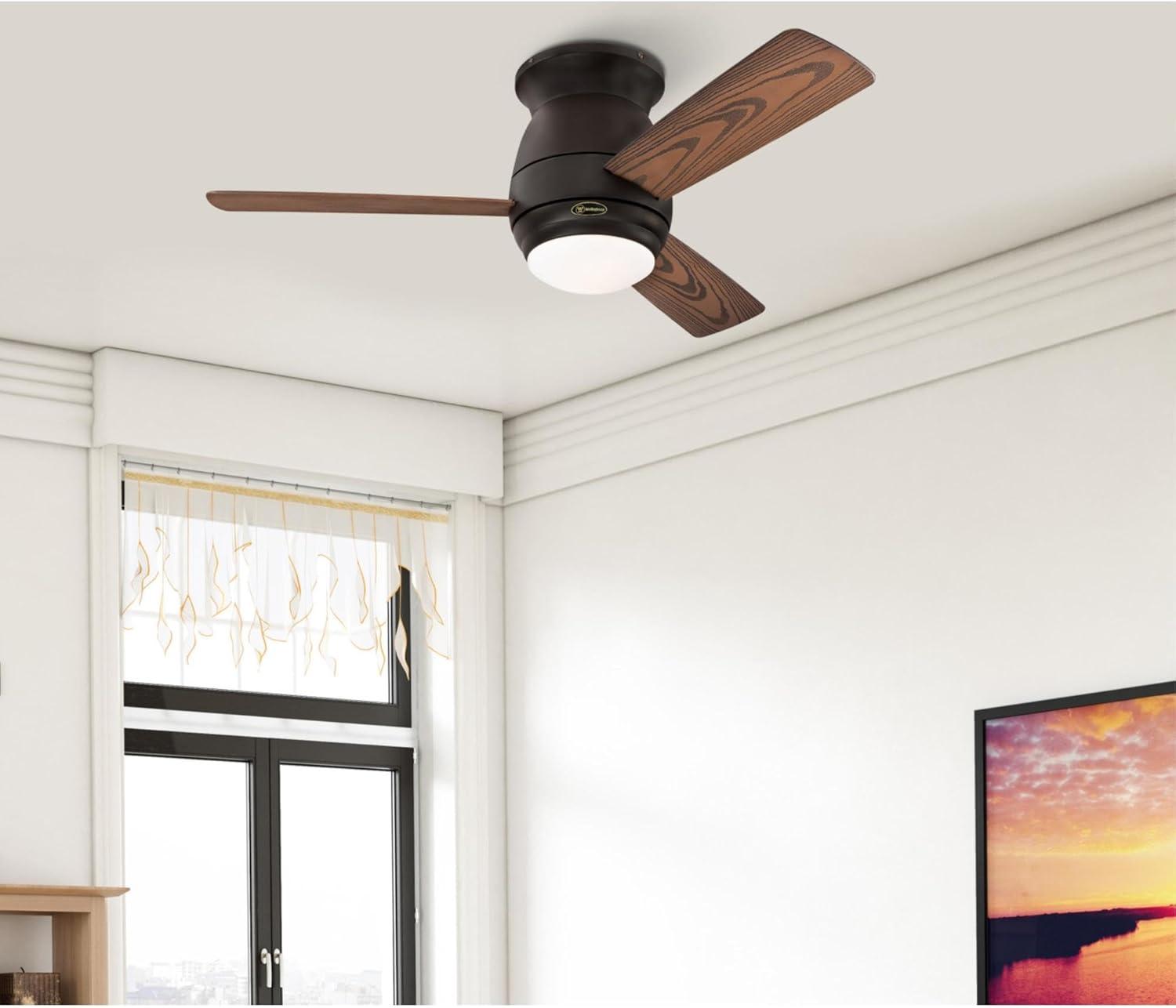 image:imageWestinghouse 74004B00 Contemporary Halley Smart WiFi Ceiling Fan Compatible with Amazon Alexa and Google Home with LED Light IndoorOutdoor 44 Inch BlackBronze Finish Frosted Opal GlassBlackBronze