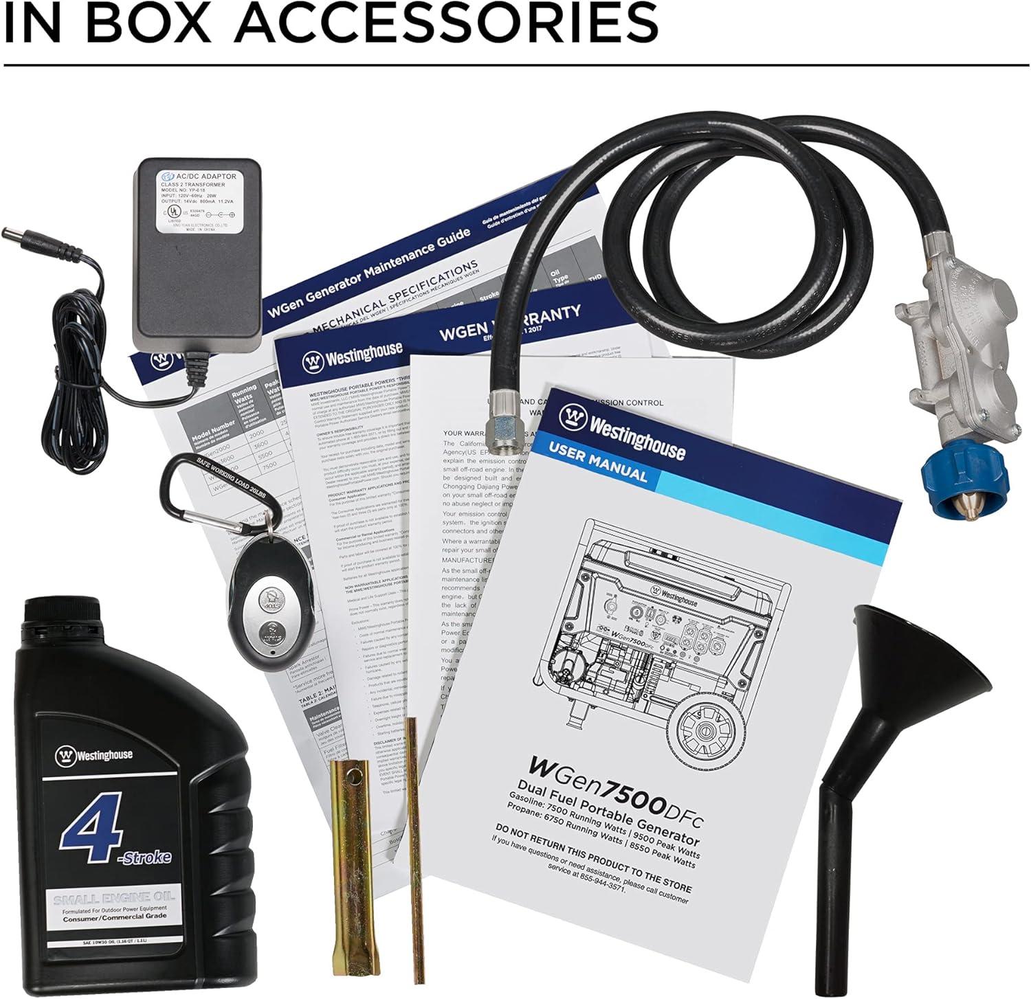 image:imageWestinghouse 7500 Peak Watt EFI Dual Fuel Home Backup Portable Generator Remote Electric Start Transfer Switch Ready Gas and Propane Powered CO Sensor CARB Compliant9500 Watts Dual Fuel CO Sensor