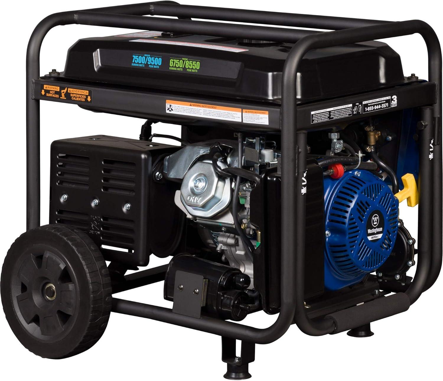 image:imageWestinghouse 7500 Peak Watt EFI Dual Fuel Home Backup Portable Generator Remote Electric Start Transfer Switch Ready Gas and Propane Powered CO Sensor CARB Compliant9500 Watts Dual Fuel