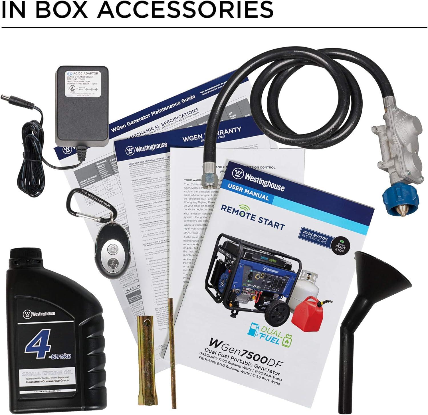 image:imageWestinghouse 7500 Peak Watt EFI Dual Fuel Home Backup Portable Generator Remote Electric Start Transfer Switch Ready Gas and Propane Powered CO Sensor CARB Compliant9500 Watts Dual Fuel
