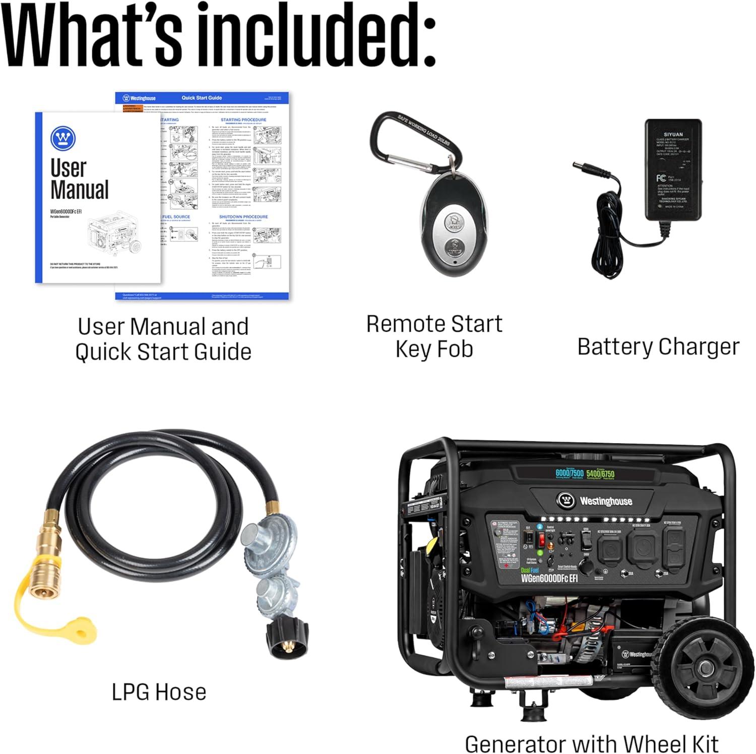image:imageWestinghouse 7500 Peak Watt EFI Dual Fuel Home Backup Portable Generator Remote Electric Start Transfer Switch Ready Gas and Propane Powered CO Sensor CARB Compliant7500 Watts Dual Fuel EFI