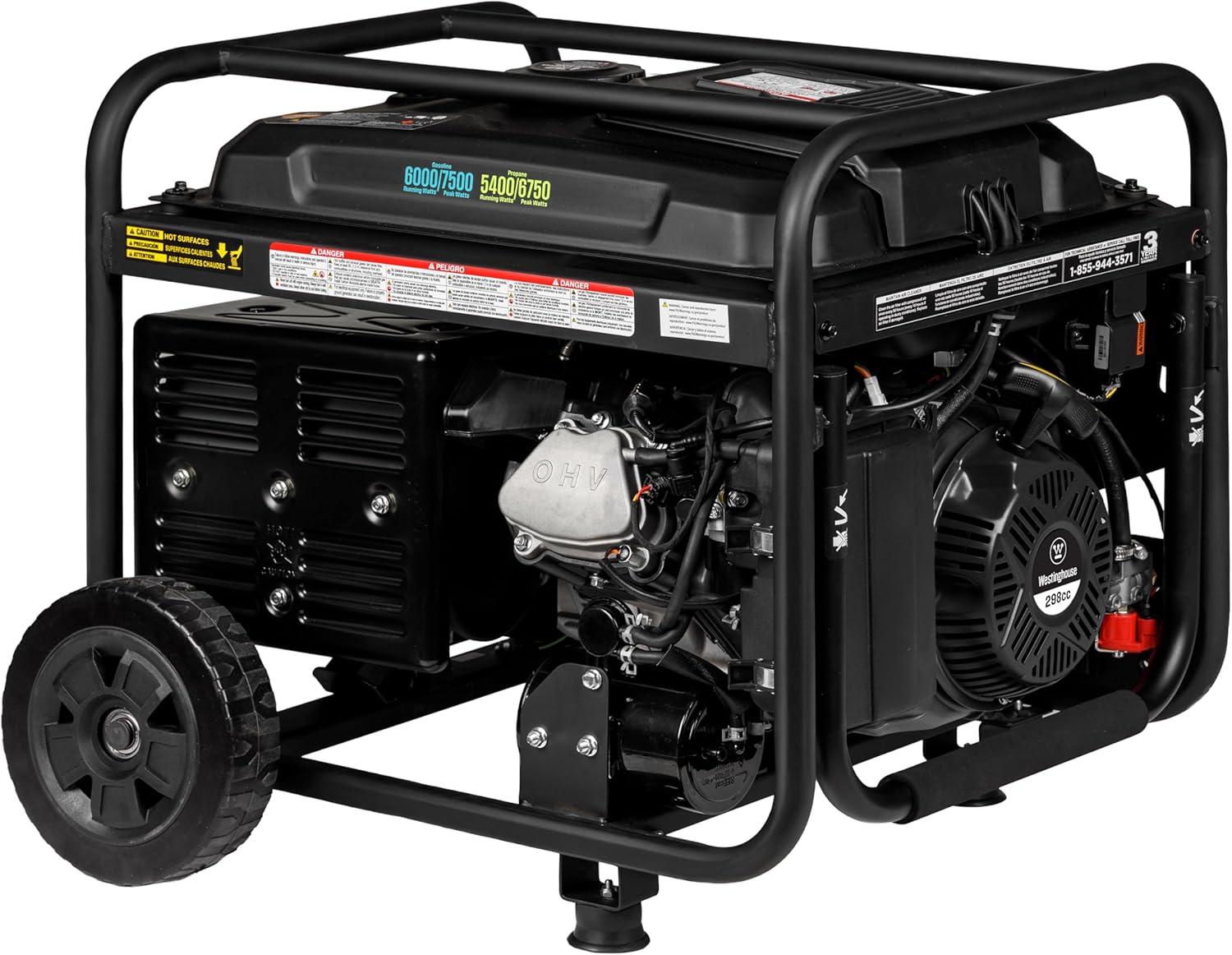 image:imageWestinghouse 7500 Peak Watt EFI Dual Fuel Home Backup Portable Generator Remote Electric Start Transfer Switch Ready Gas and Propane Powered CO Sensor CARB Compliant7500 Watts Dual Fuel EFI