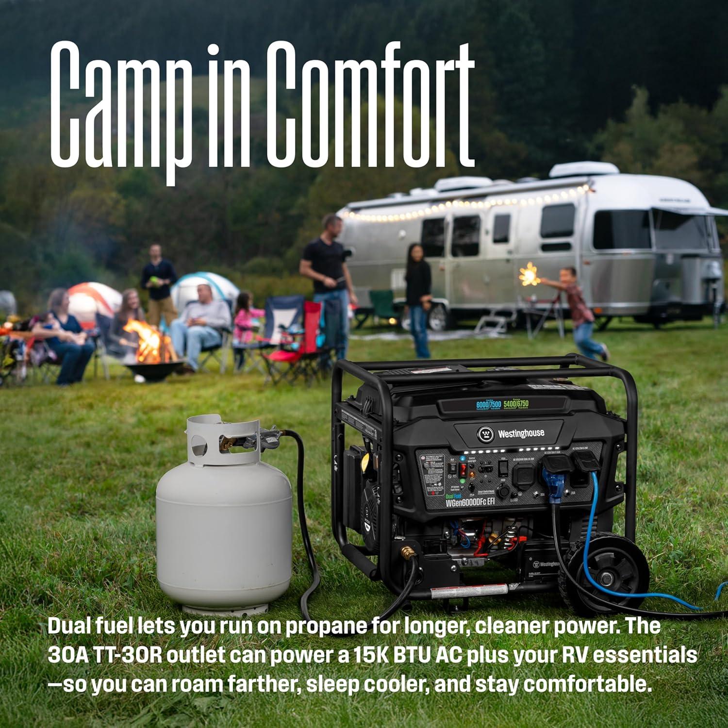 image:imageWestinghouse 7500 Peak Watt EFI Dual Fuel Home Backup Portable Generator Remote Electric Start Transfer Switch Ready Gas and Propane Powered CO Sensor CARB Compliant7500 Watts Dual Fuel EFI