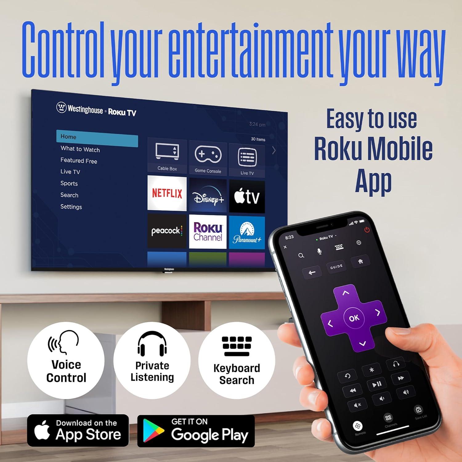 image:imageWestinghouse Edgeless Roku TV 32 Inch Smart Television LED HD wWiFi amp Mobile App Connectivity Flat Screen Compatible wApple AirPlay Alexa amp Google Assistant43 Inch Edgeless 1080P