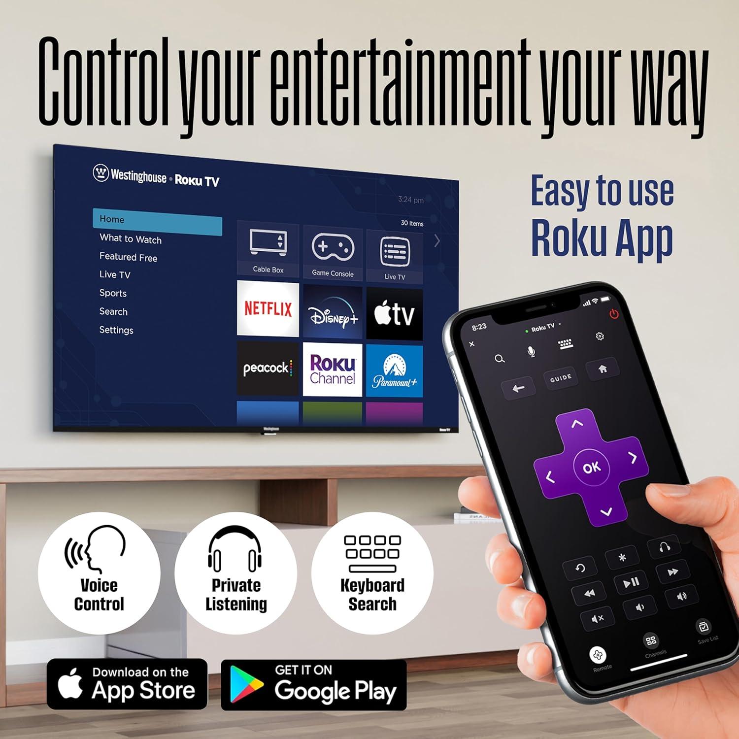 image:imageWestinghouse Edgeless Roku TV 32 Inch Smart Television LED HD wWiFi amp Mobile App Connectivity Flat Screen Compatible wApple AirPlay Alexa amp Google Assistant40 Inch QLED TV