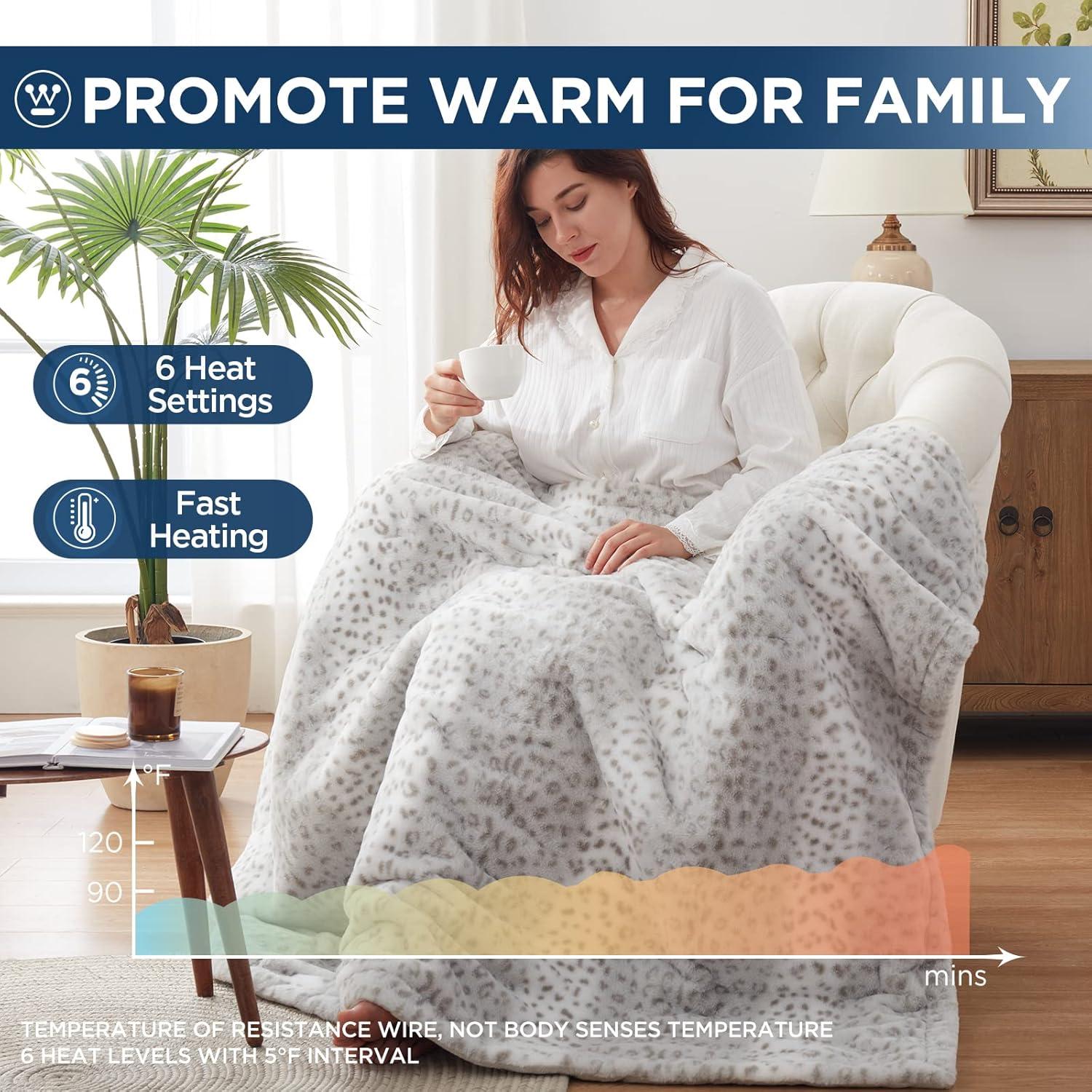 image:imageWestinghouse Electric Blanket Heated Throw Super Cozy Luxury Faux Fur amp Sherpa with 6 Heating Levels amp 210 Hours Auto Off Fast Heating amp Overheat Protection 50x60 Inch BurgundyGreyleopard