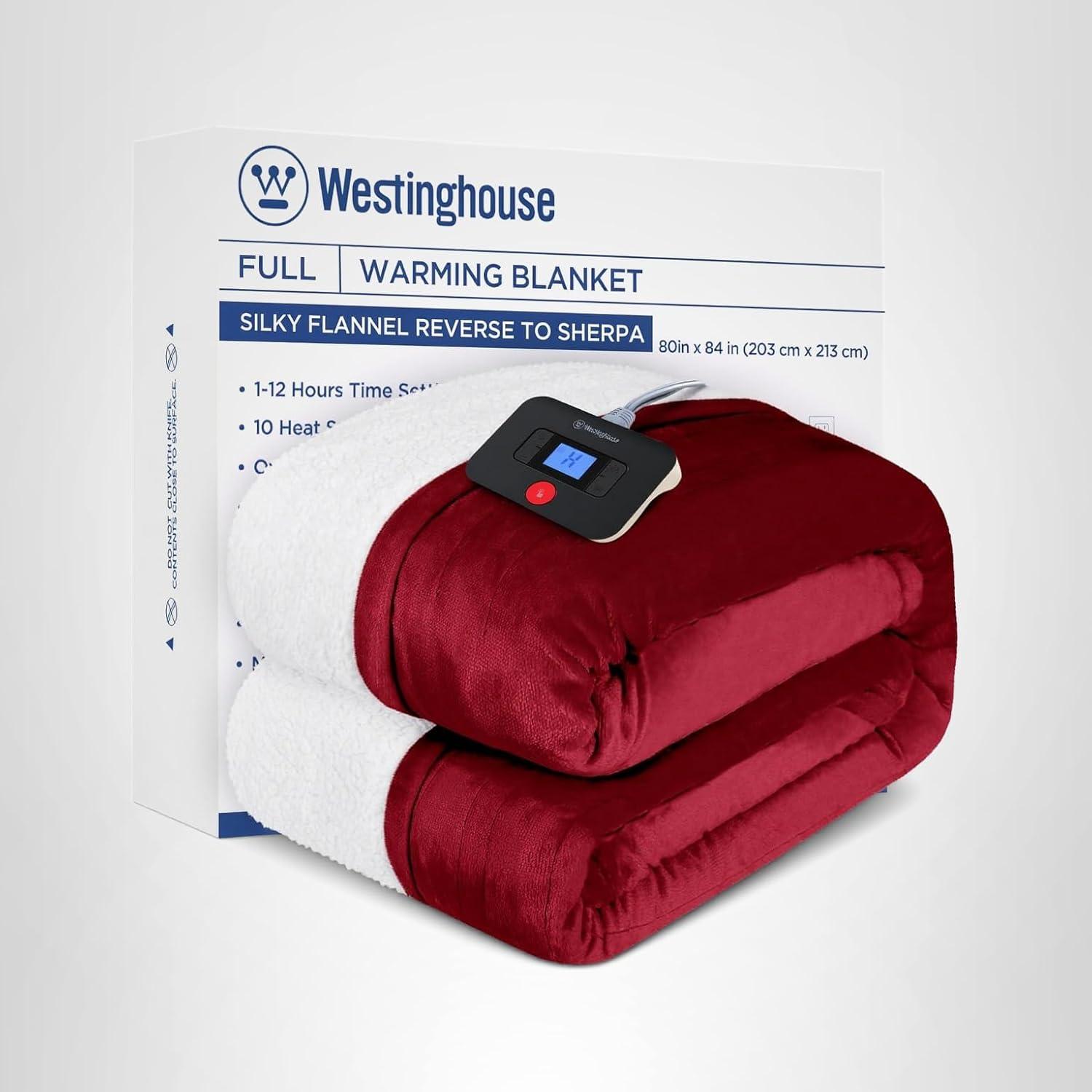 image:imageWestinghouse Electric Blanket Heated Throw Super Cozy Luxury Faux Fur amp Sherpa with 6 Heating Levels amp 210 Hours Auto Off Fast Heating amp Overheat Protection 50x60 Inch BurgundyRed