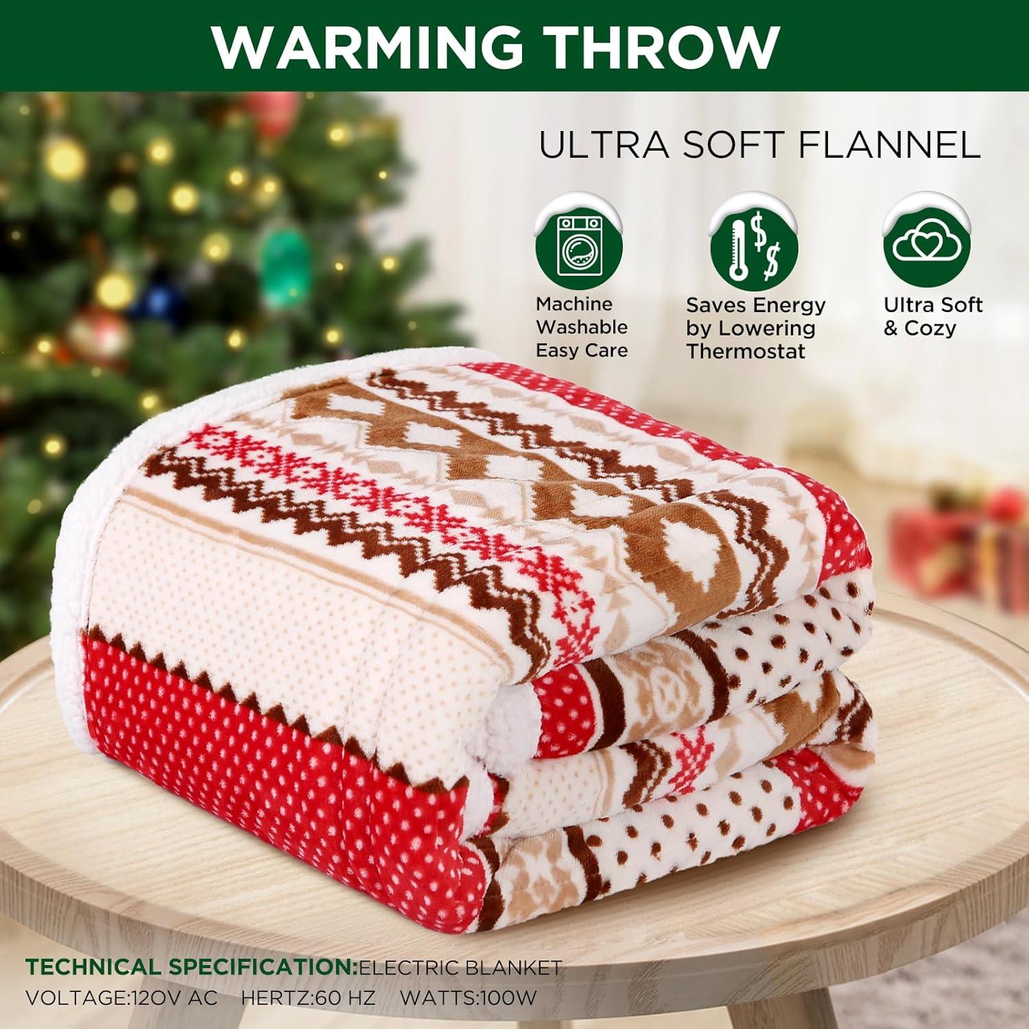 image:imageWestinghouse Electric Blanket Heated Throw Super Cozy Luxury Faux Fur amp Sherpa with 6 Heating Levels amp 210 Hours Auto Off Fast Heating amp Overheat Protection 50x60 Inch BurgundyChristmas Stripe