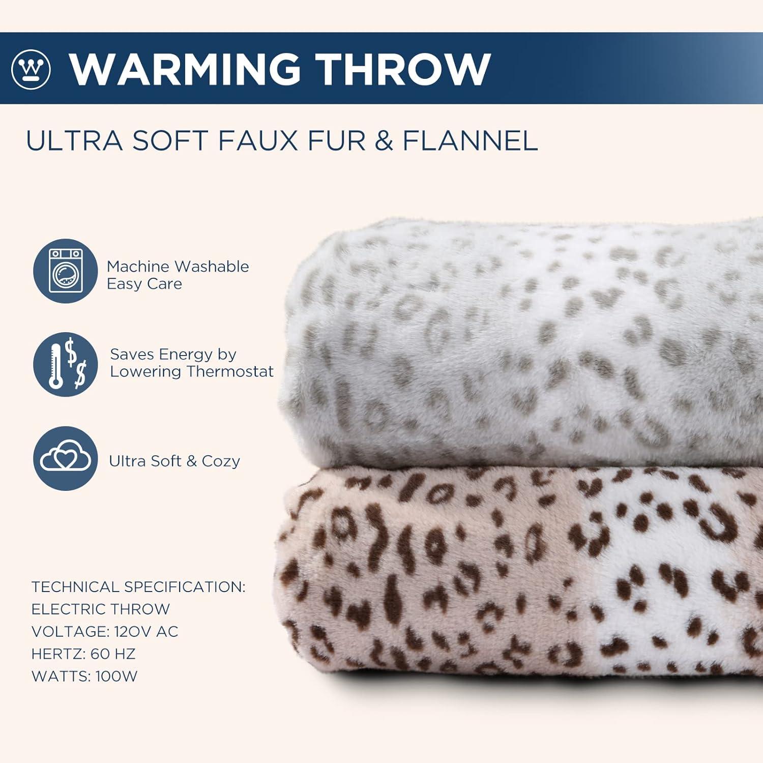 image:imageWestinghouse Electric Blanket Heated Throw Super Cozy Luxury Faux Fur amp Sherpa with 6 Heating Levels amp 210 Hours Auto Off Fast Heating amp Overheat Protection 50x60 Inch BurgundyGreyleopard