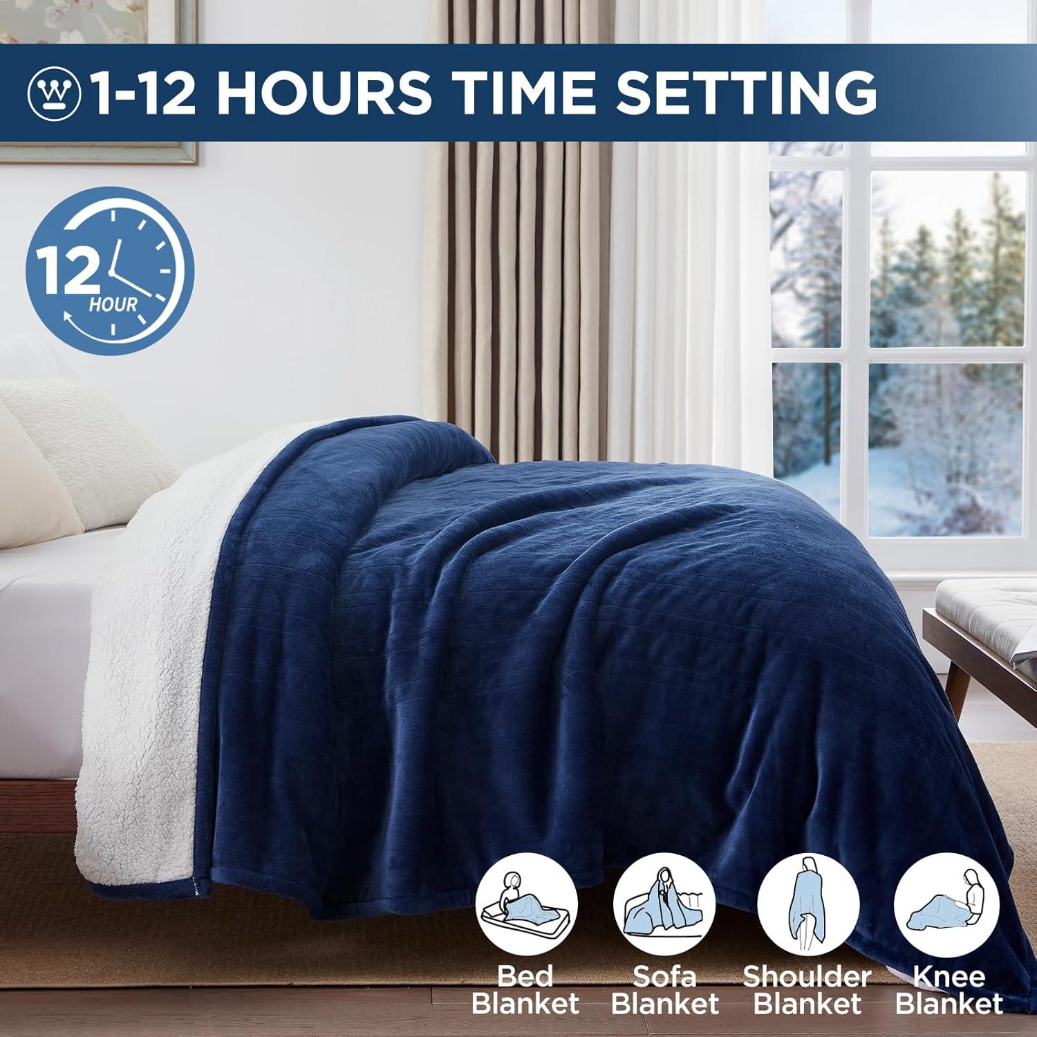 image:imageWestinghouse Electric Blanket Heated Throw Super Cozy Luxury Faux Fur amp Sherpa with 6 Heating Levels amp 210 Hours Auto Off Fast Heating amp Overheat Protection 50x60 Inch BurgundyNavy