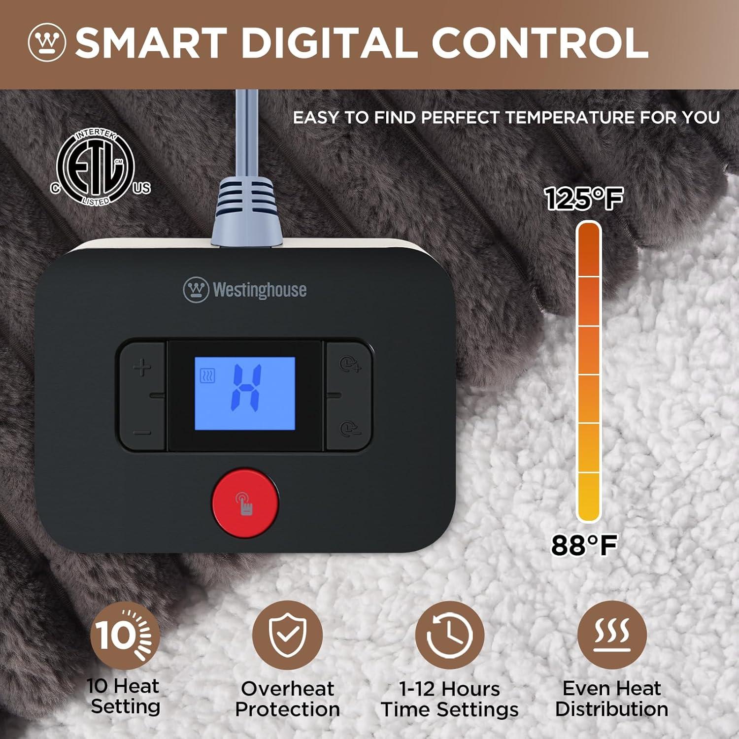 image:imageWestinghouse Electric Blanket Heated Throw Super Cozy Luxury Faux Fur amp Sherpa with 6 Heating Levels amp 210 Hours Auto Off Fast Heating amp Overheat Protection 50x60 Inch BurgundyDarkgrey Stripe