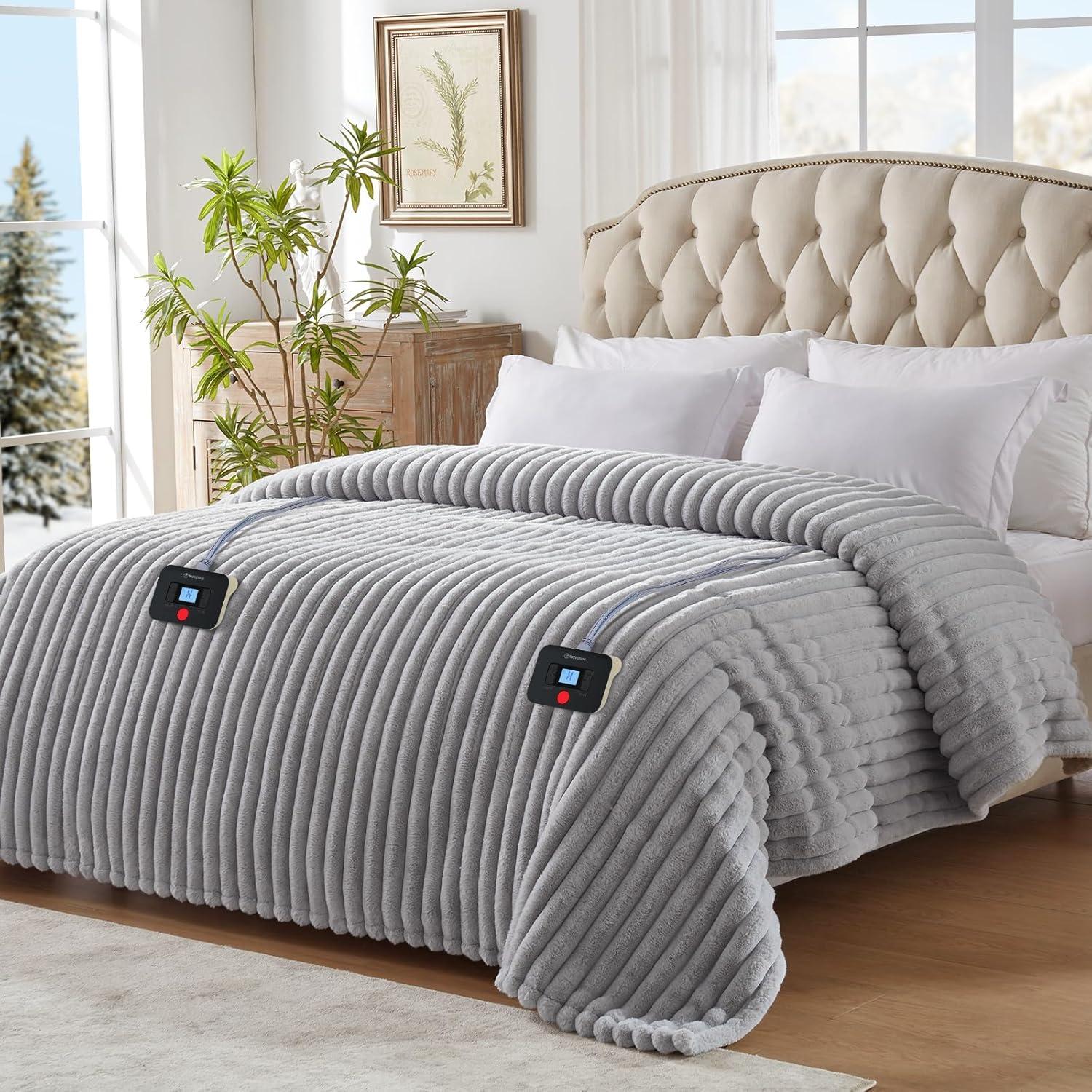 image:imageWestinghouse Electric Blanket Heated Throw Super Cozy Luxury Faux Fur amp Sherpa with 6 Heating Levels amp 210 Hours Auto Off Fast Heating amp Overheat Protection 50x60 Inch BurgundyLightgrey Stripe