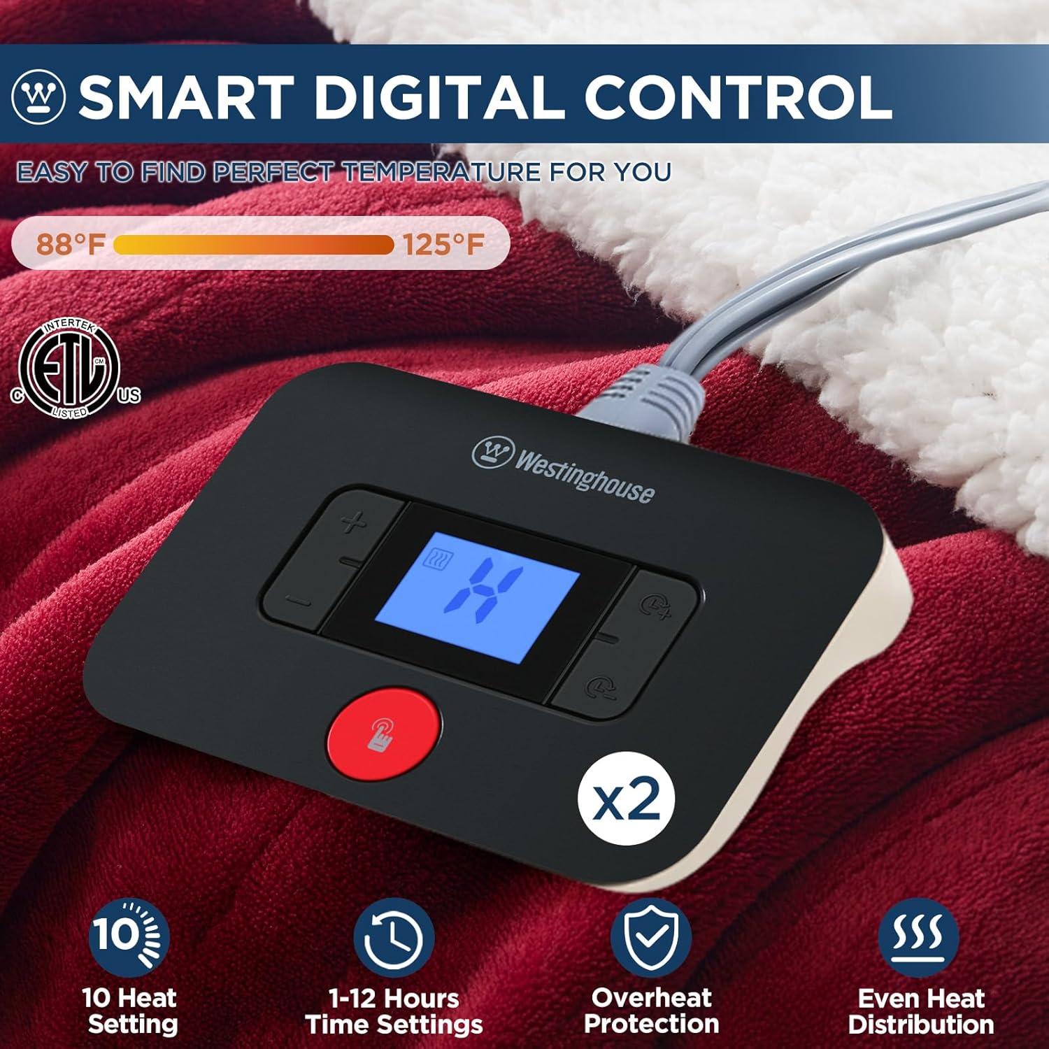 image:imageWestinghouse Electric Blanket Heated Throw Super Cozy Luxury Faux Fur amp Sherpa with 6 Heating Levels amp 210 Hours Auto Off Fast Heating amp Overheat Protection 50x60 Inch BurgundyRed