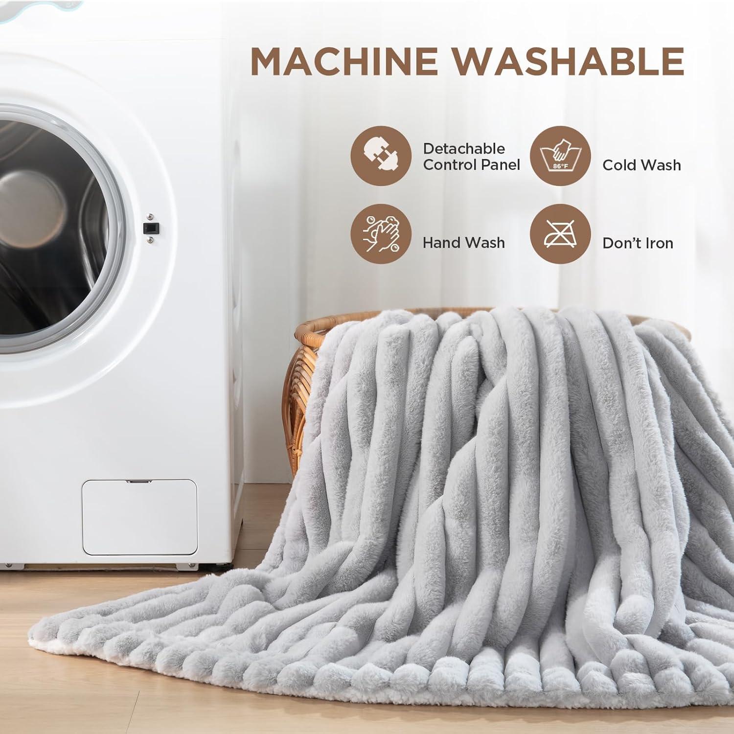 image:imageWestinghouse Electric Blanket Heated Throw Super Cozy Luxury Faux Fur amp Sherpa with 6 Heating Levels amp 210 Hours Auto Off Fast Heating amp Overheat Protection 50x60 Inch BurgundyLightgrey Stripe