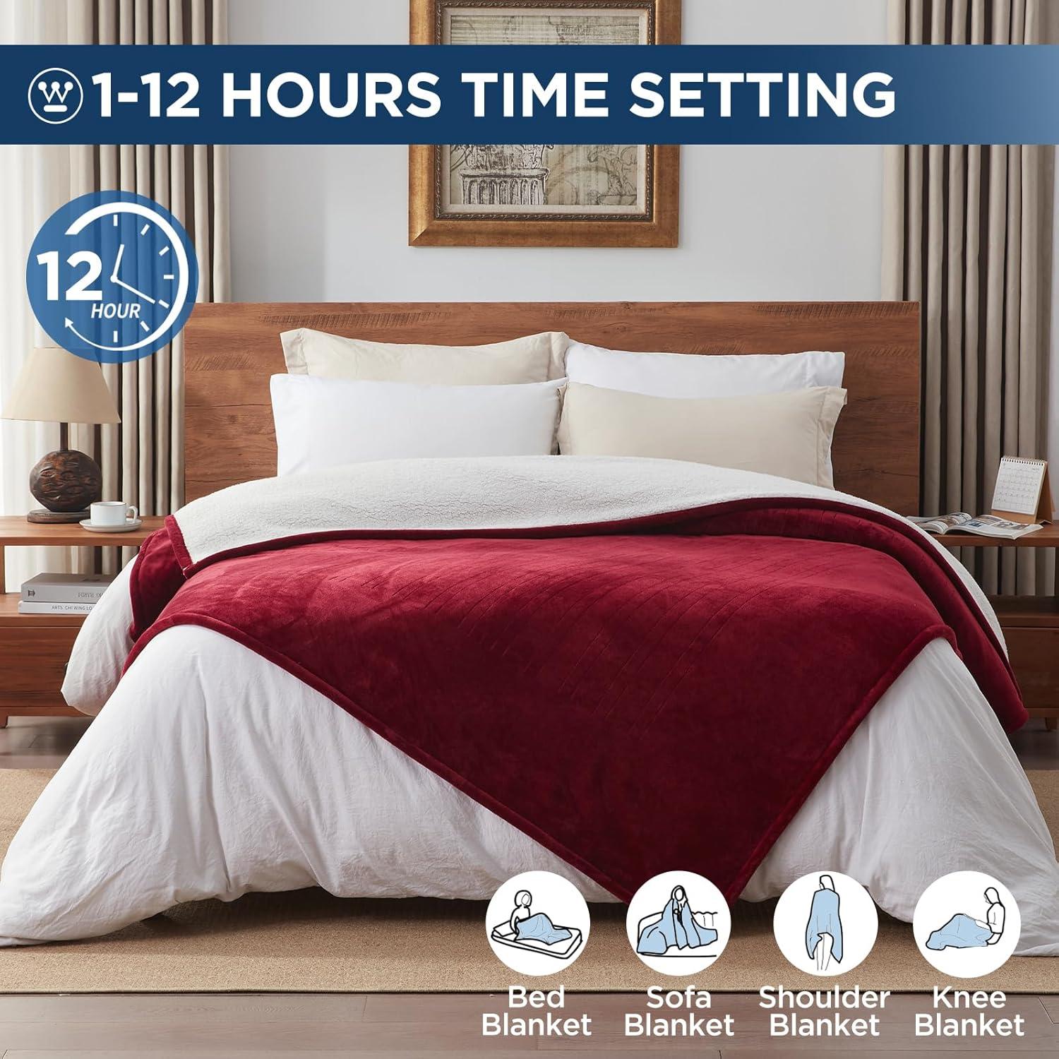 image:imageWestinghouse Electric Blanket Heated Throw Super Cozy Luxury Faux Fur amp Sherpa with 6 Heating Levels amp 210 Hours Auto Off Fast Heating amp Overheat Protection 50x60 Inch BurgundyRed