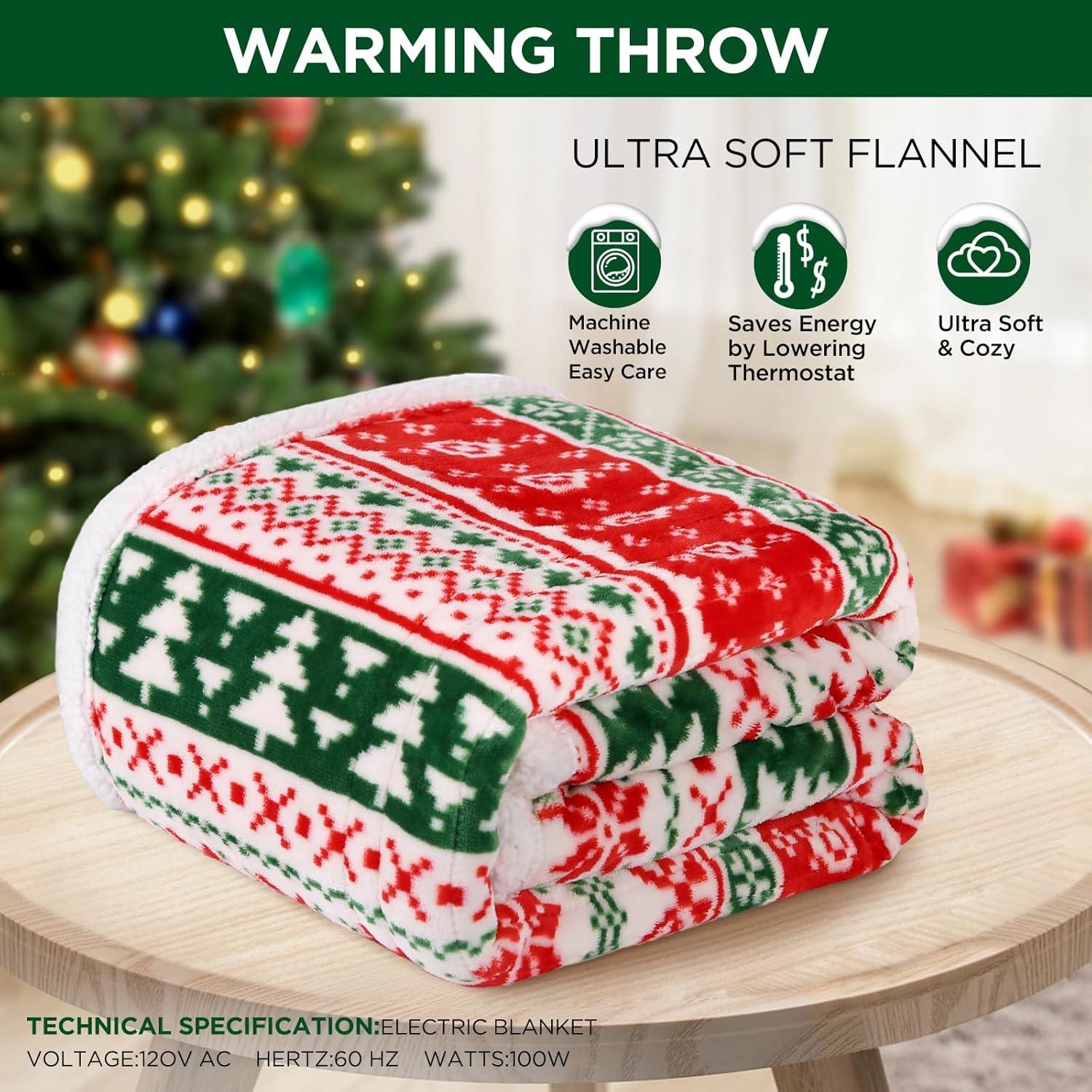 image:imageWestinghouse Electric Blanket Heated Throw Super Cozy Luxury Faux Fur amp Sherpa with 6 Heating Levels amp 210 Hours Auto Off Fast Heating amp Overheat Protection 50x60 Inch BurgundyChristmas Tree