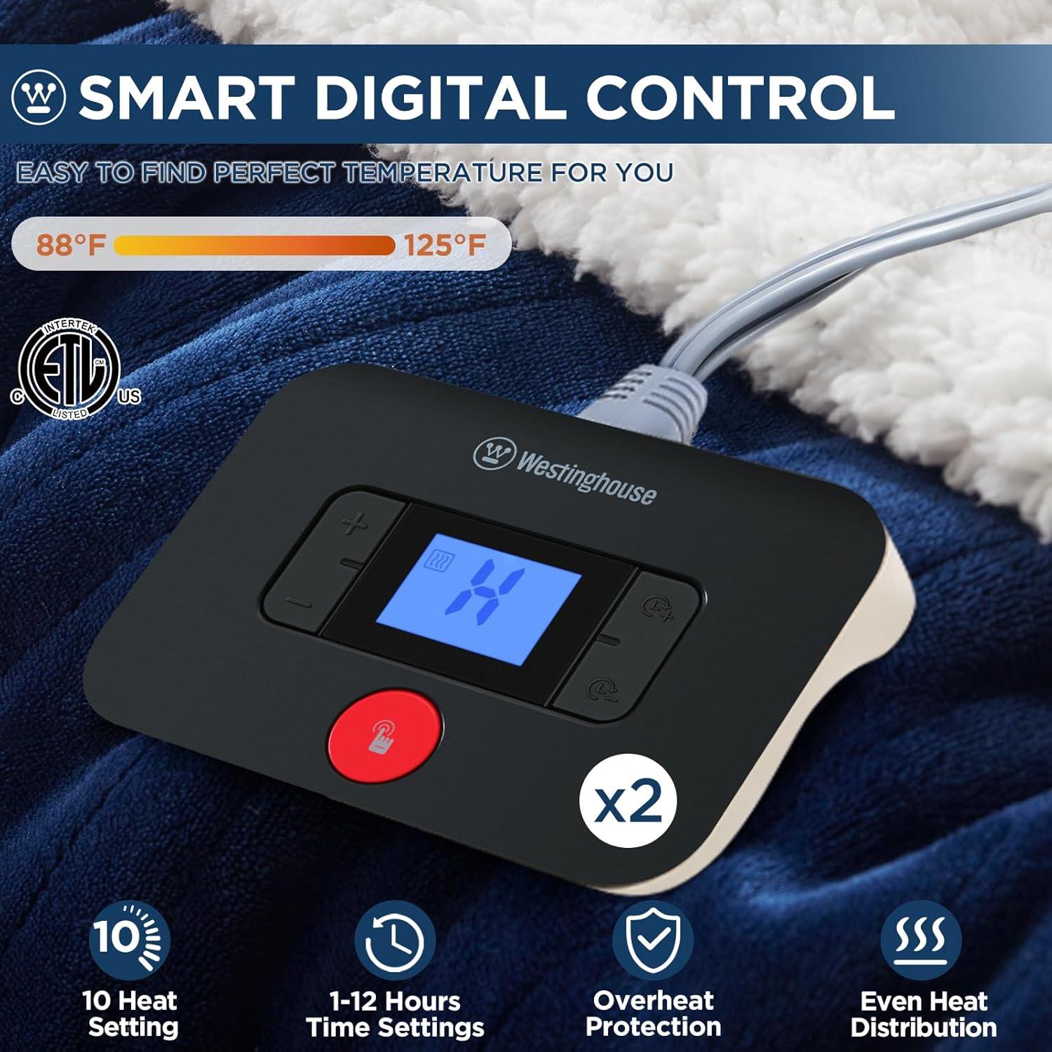 image:imageWestinghouse Electric Blanket Heated Throw Super Cozy Luxury Faux Fur amp Sherpa with 6 Heating Levels amp 210 Hours Auto Off Fast Heating amp Overheat Protection 50x60 Inch BurgundyNavy