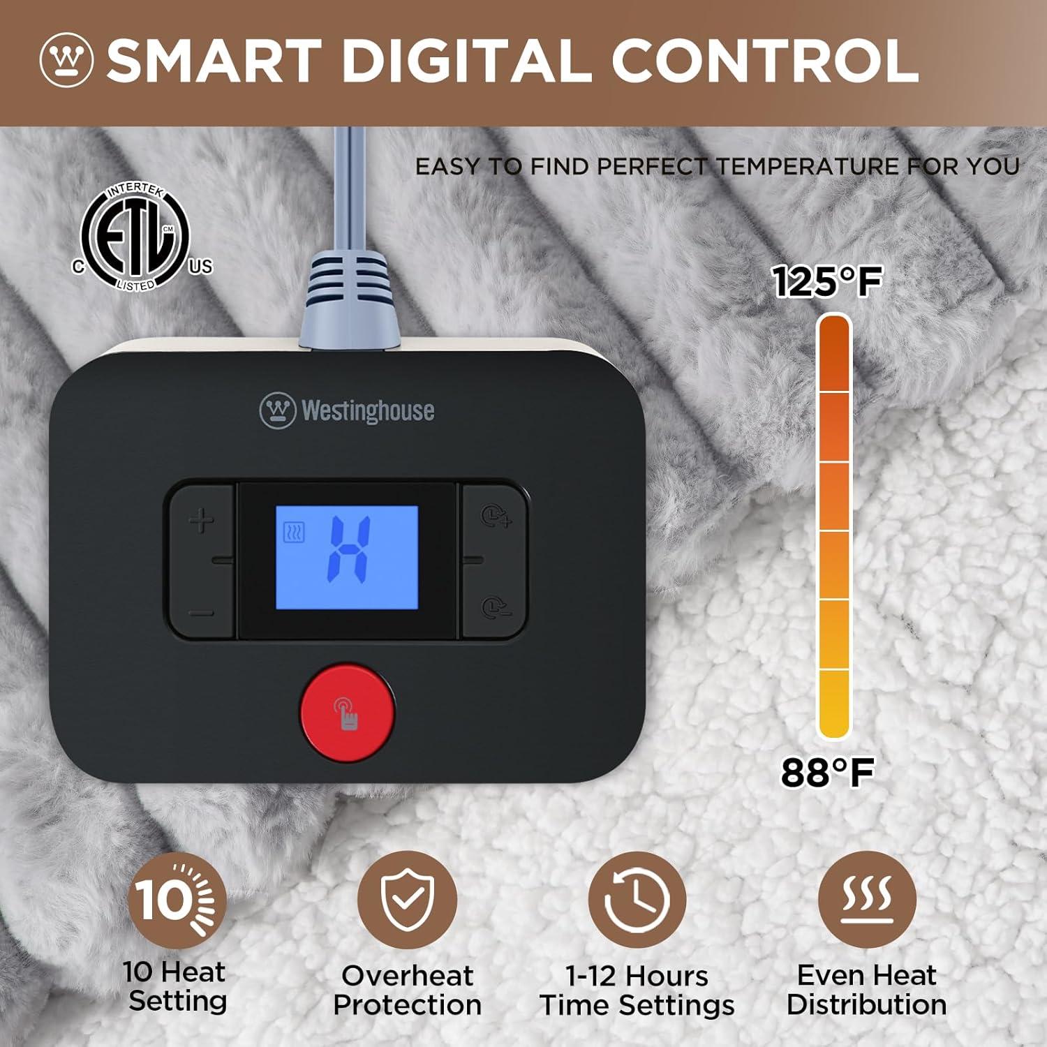 image:imageWestinghouse Electric Blanket Heated Throw Super Cozy Luxury Faux Fur amp Sherpa with 6 Heating Levels amp 210 Hours Auto Off Fast Heating amp Overheat Protection 50x60 Inch BurgundyLightgrey Stripe