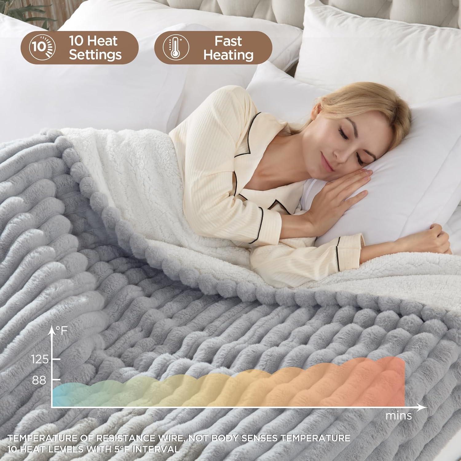 image:imageWestinghouse Electric Blanket Heated Throw Super Cozy Luxury Faux Fur amp Sherpa with 6 Heating Levels amp 210 Hours Auto Off Fast Heating amp Overheat Protection 50x60 Inch BurgundyLightgrey Stripe