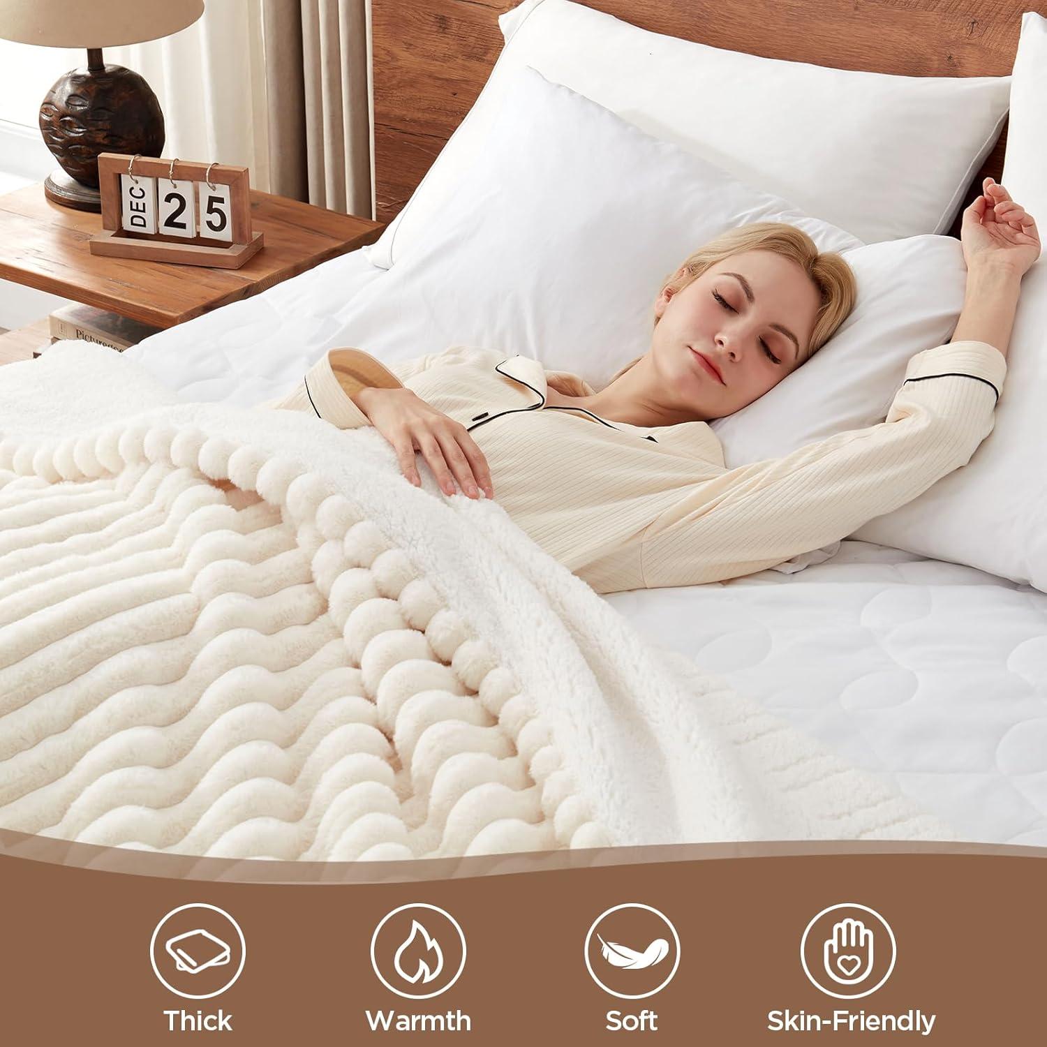 image:imageWestinghouse Electric Blanket Heated Throw Super Cozy Luxury Faux Fur amp Sherpa with 6 Heating Levels amp 210 Hours Auto Off Fast Heating amp Overheat Protection 50x60 Inch BurgundyIvory Stripe