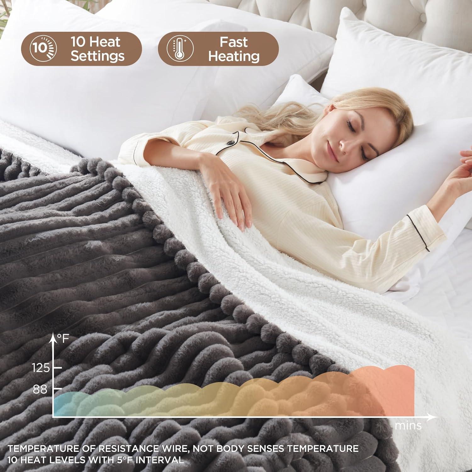 image:imageWestinghouse Electric Blanket Heated Throw Super Cozy Luxury Faux Fur amp Sherpa with 6 Heating Levels amp 210 Hours Auto Off Fast Heating amp Overheat Protection 50x60 Inch BurgundyDarkgrey Stripe